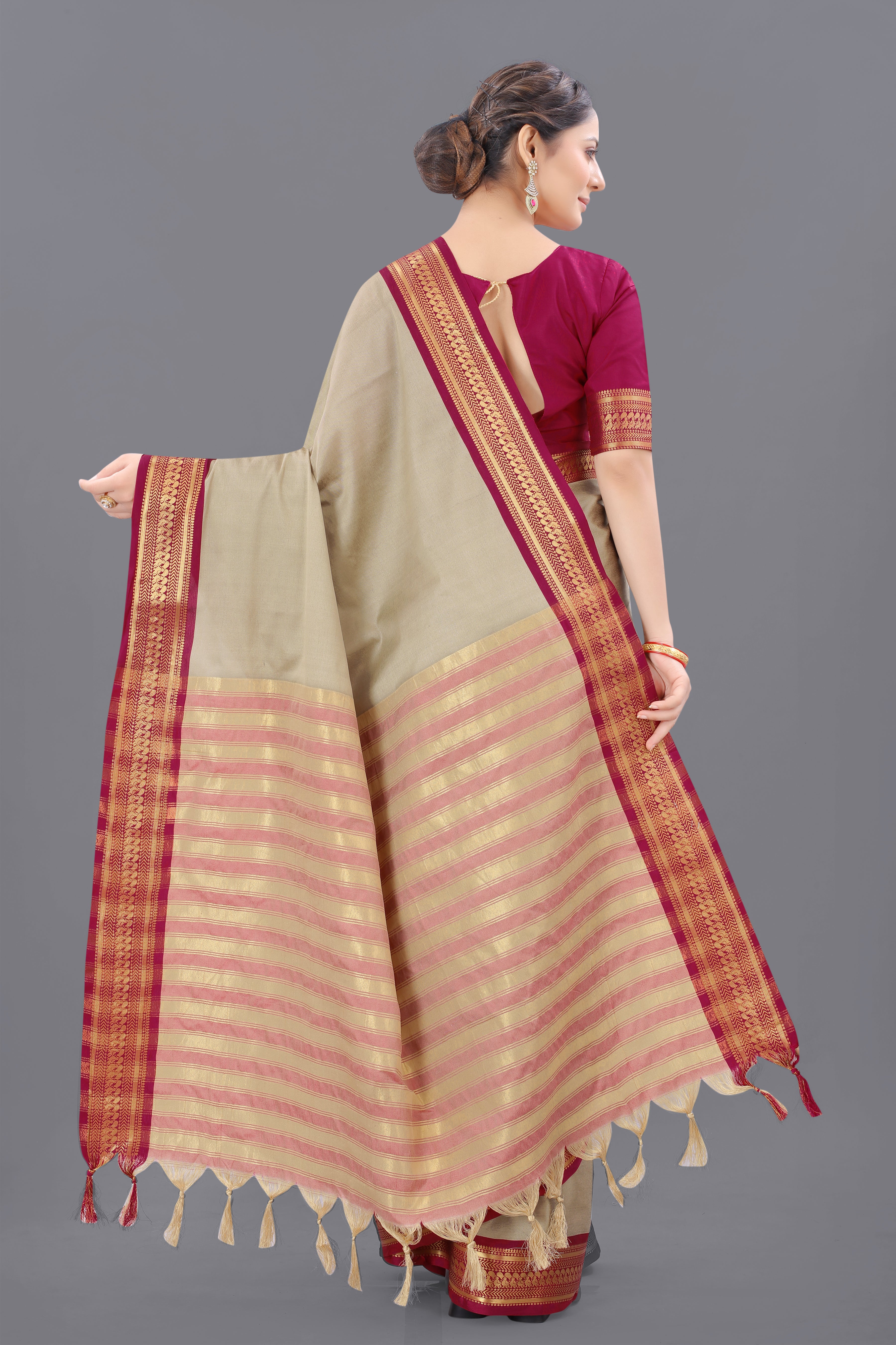 Chiku Pink Copper Design Pallavi Cotton Silk Saree