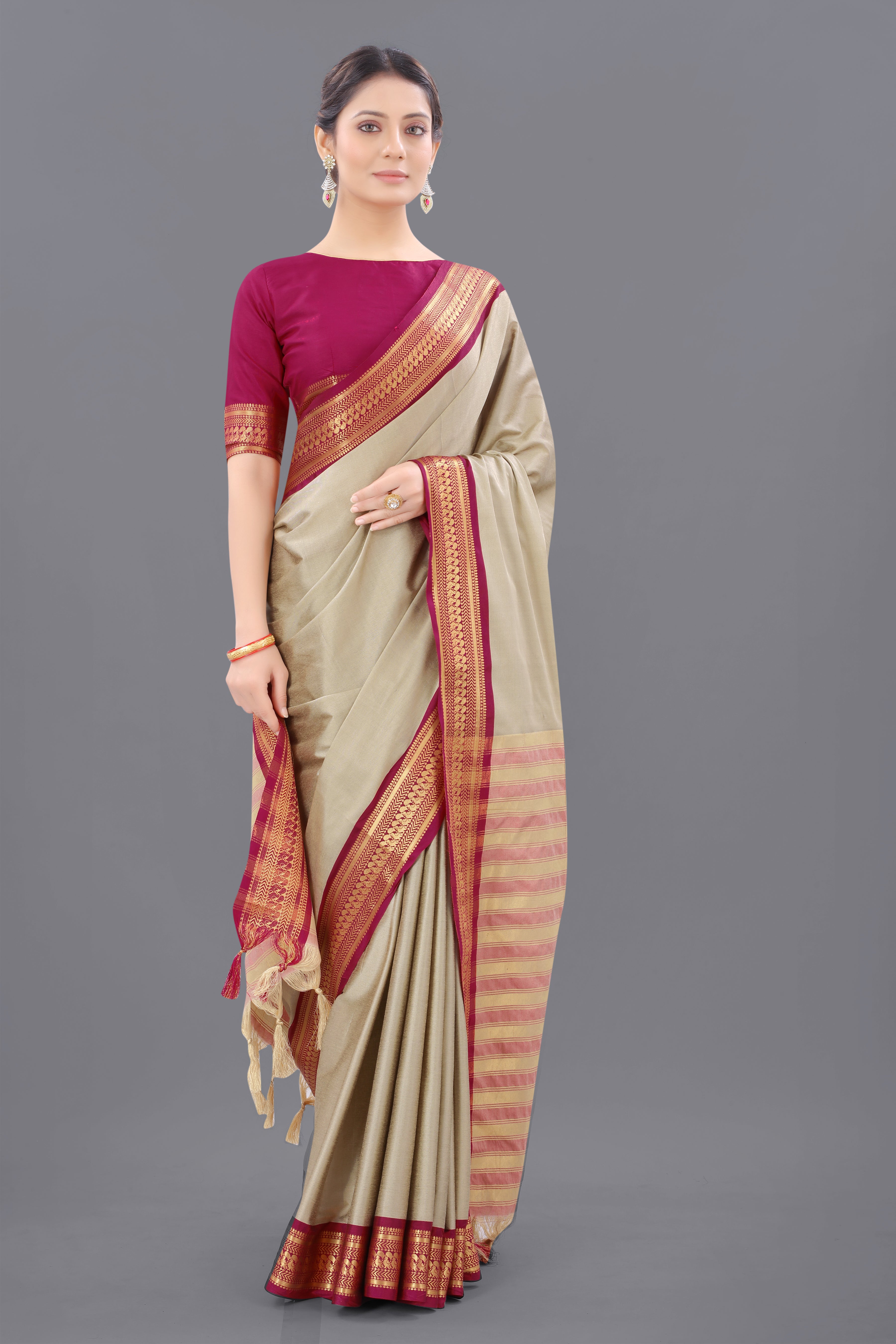 Chiku Pink Copper Design Pallavi Cotton Silk Saree