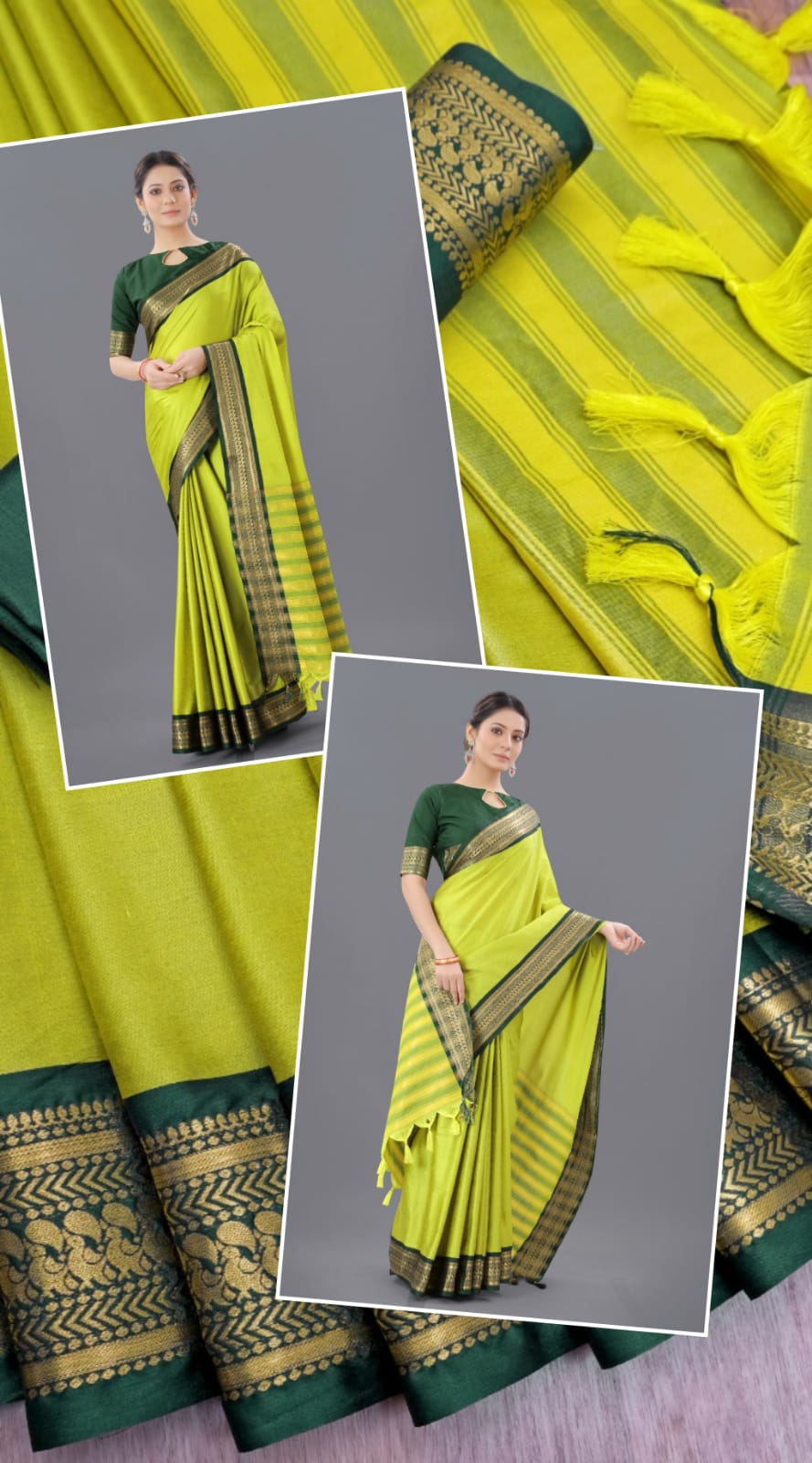 Light Yellow Green Copper Design Pallavi Cotton Silk Saree