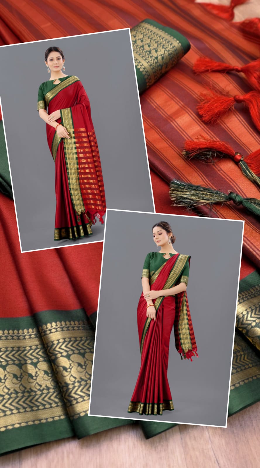 Maroon Green Copper Design Pallavi Cotton Silk Saree