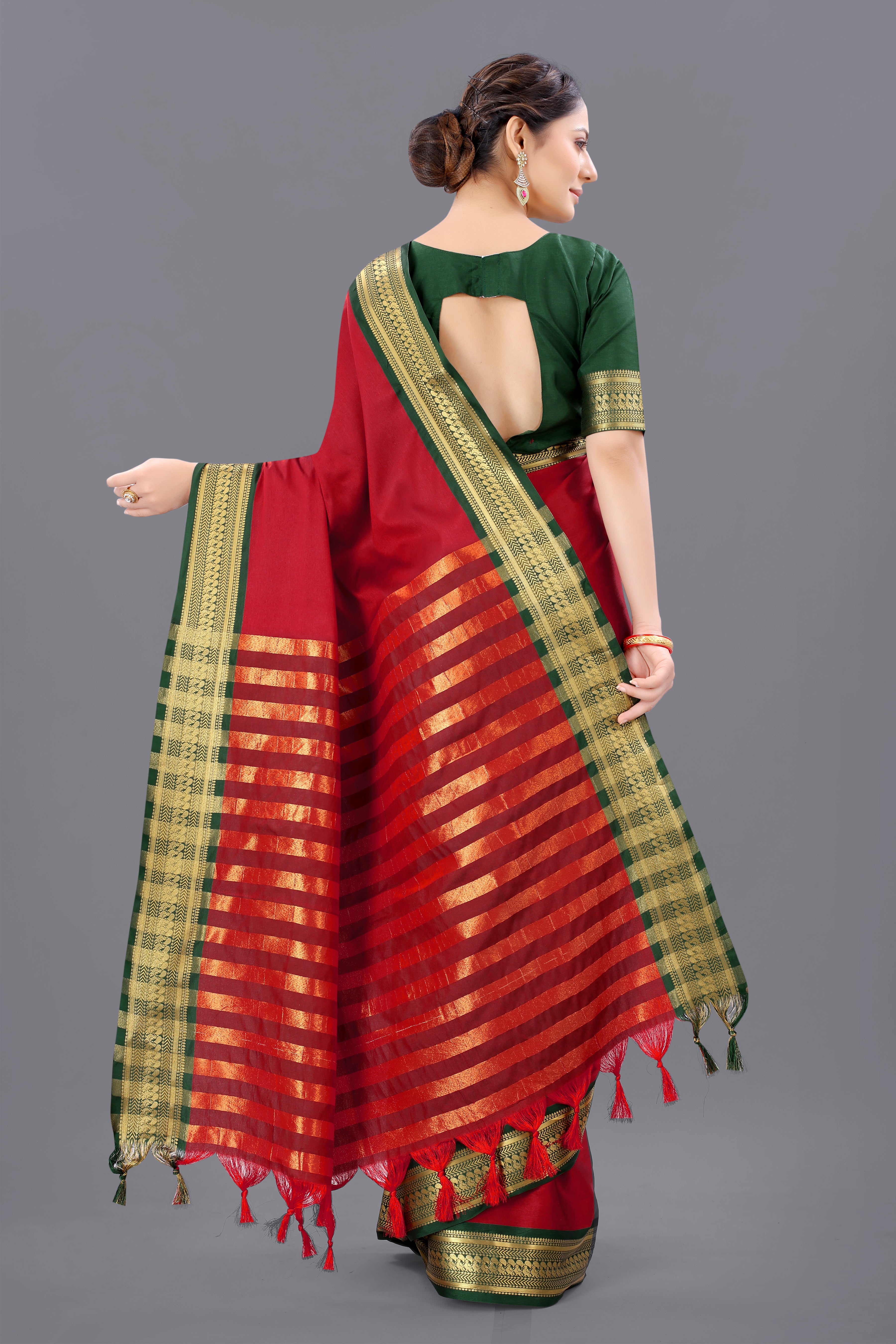 Maroon Green Copper Design Pallavi Cotton Silk Saree