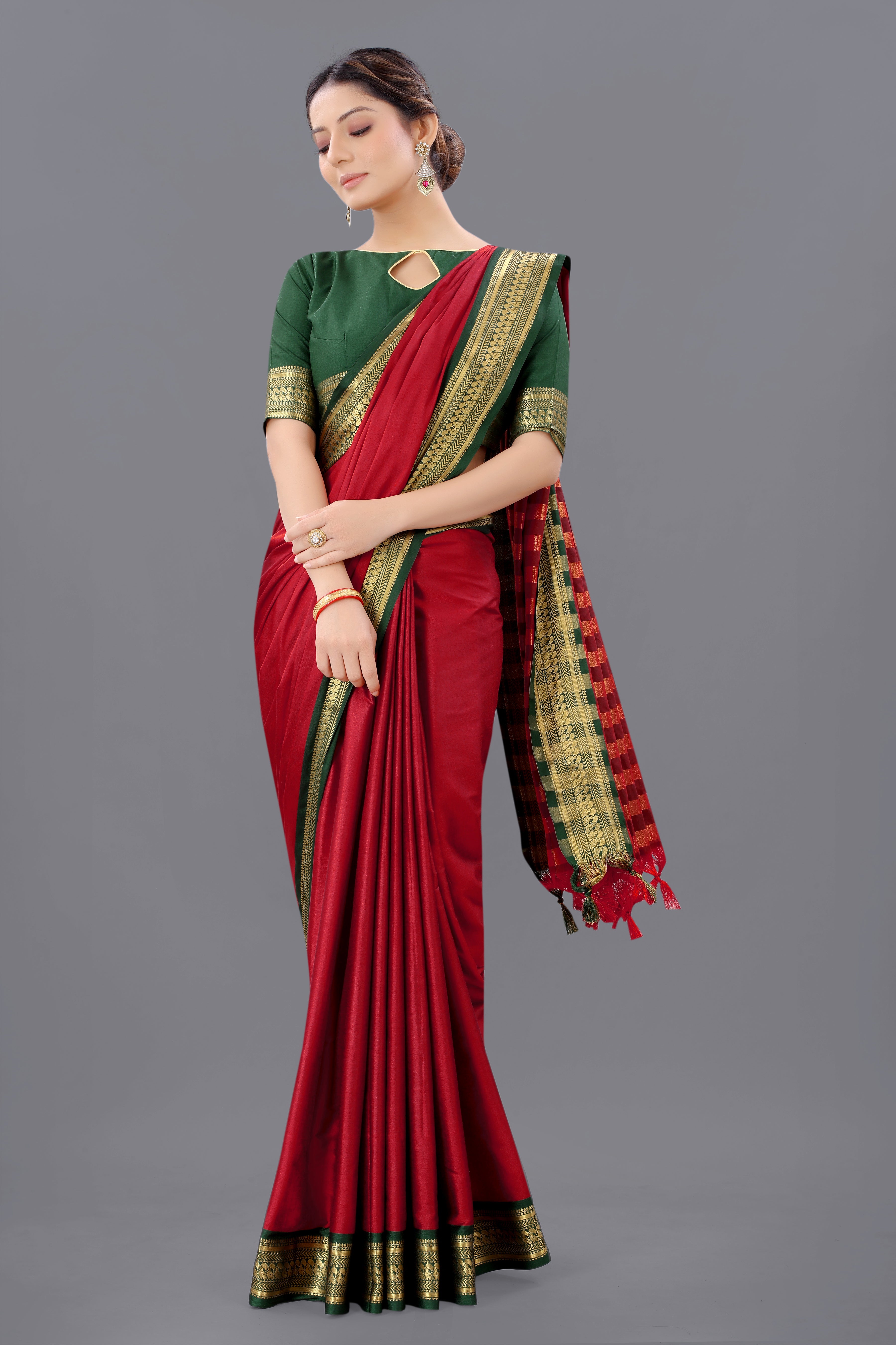 Maroon Green Copper Design Pallavi Cotton Silk Saree