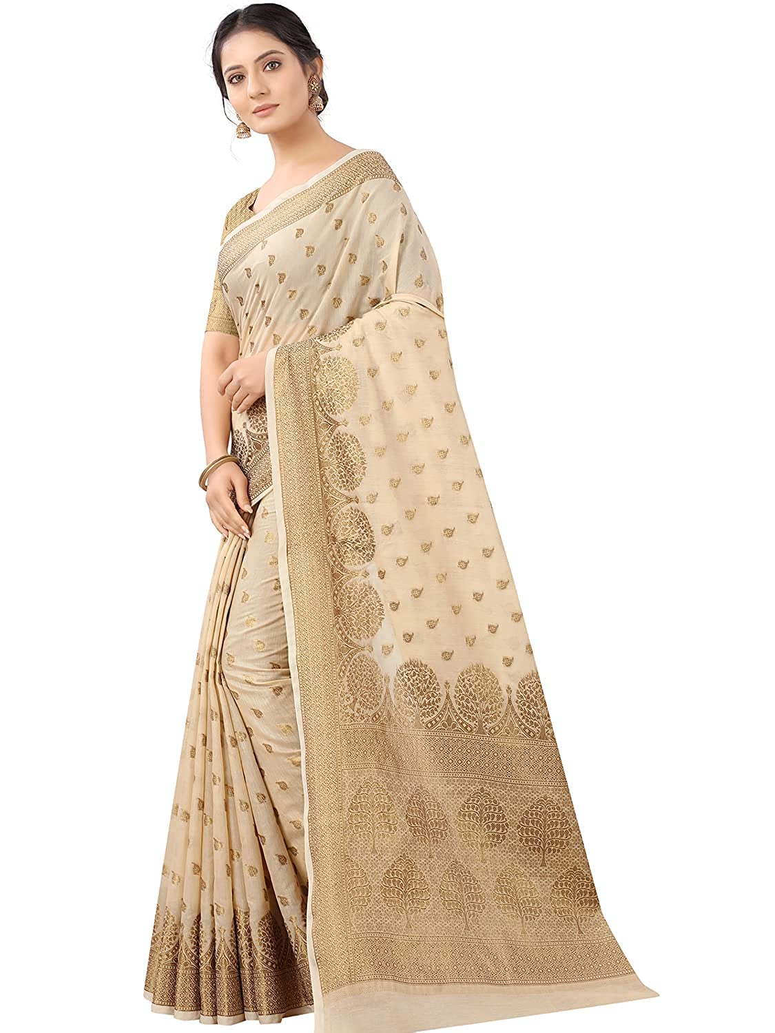 Chiku Copper Boarder  Pari Cotton Saree