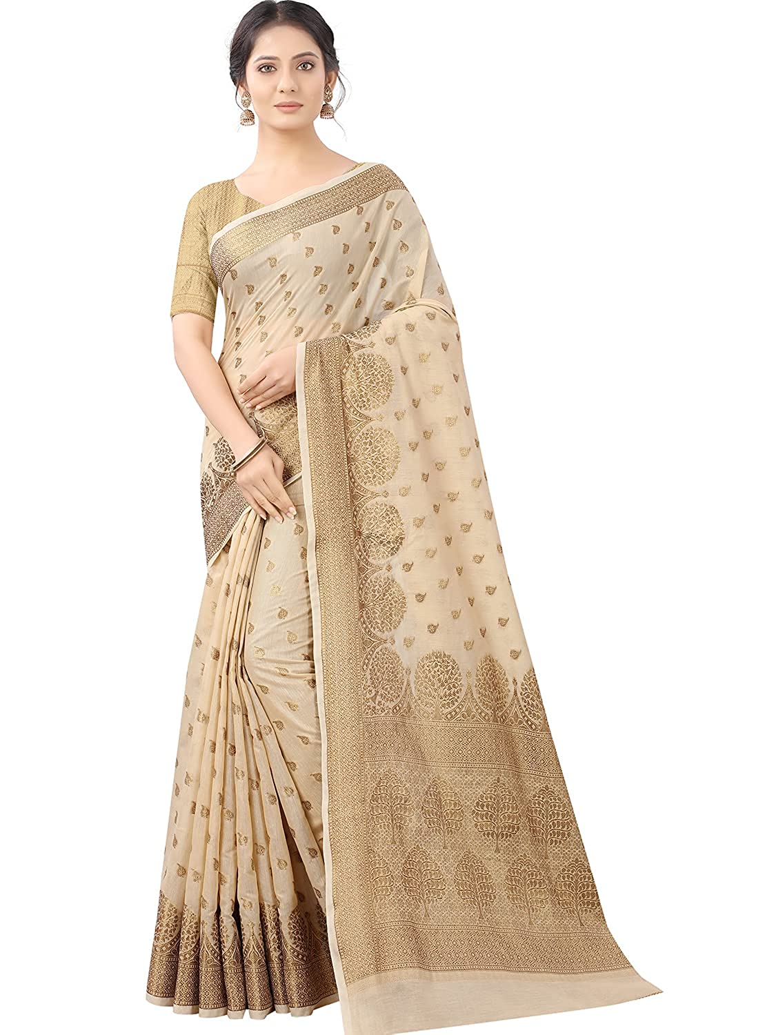 Chiku Copper Boarder  Pari Cotton Saree