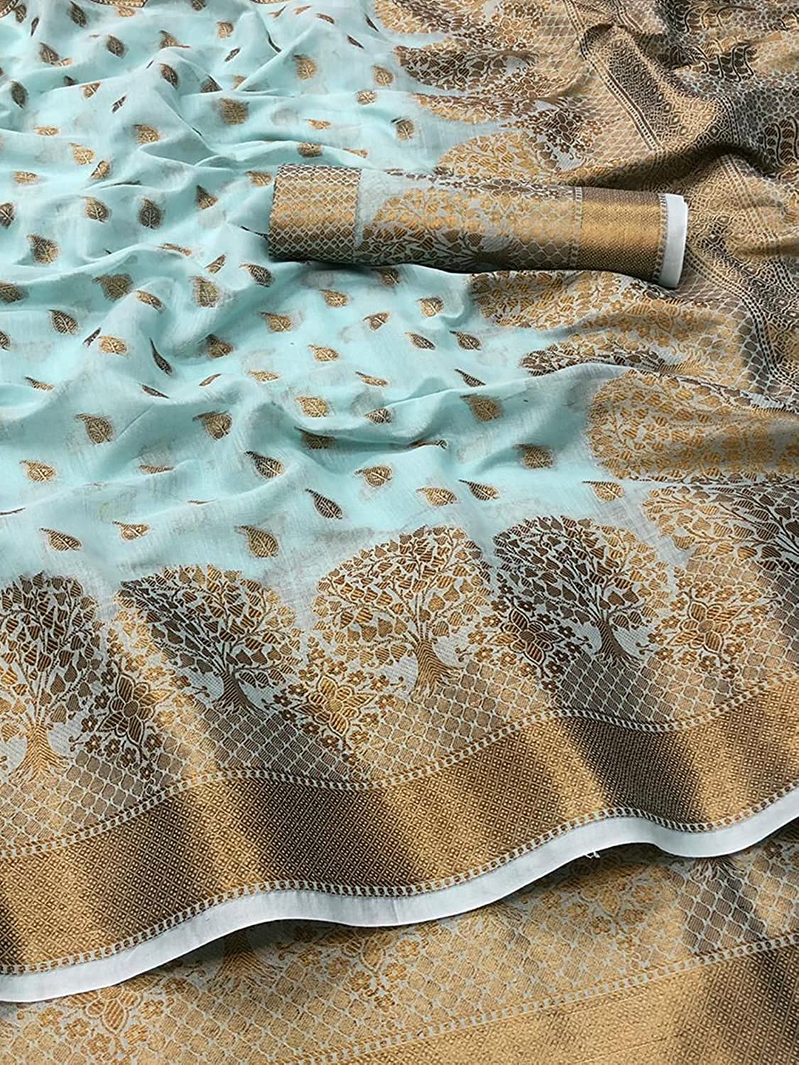 Firozi Copper Boarder New Design Pari Cotton Saree