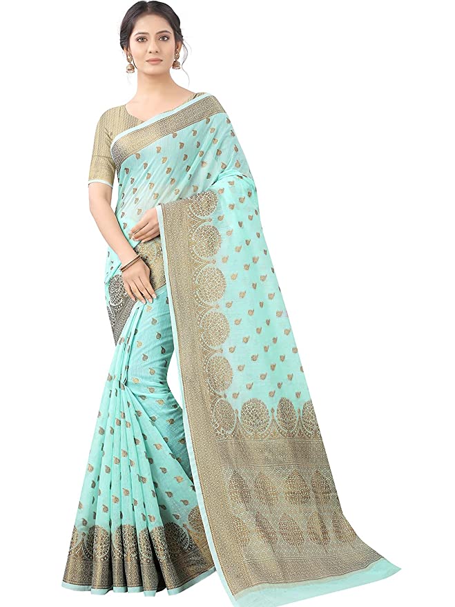 Firozi Copper Boarder New Design Pari Cotton Saree