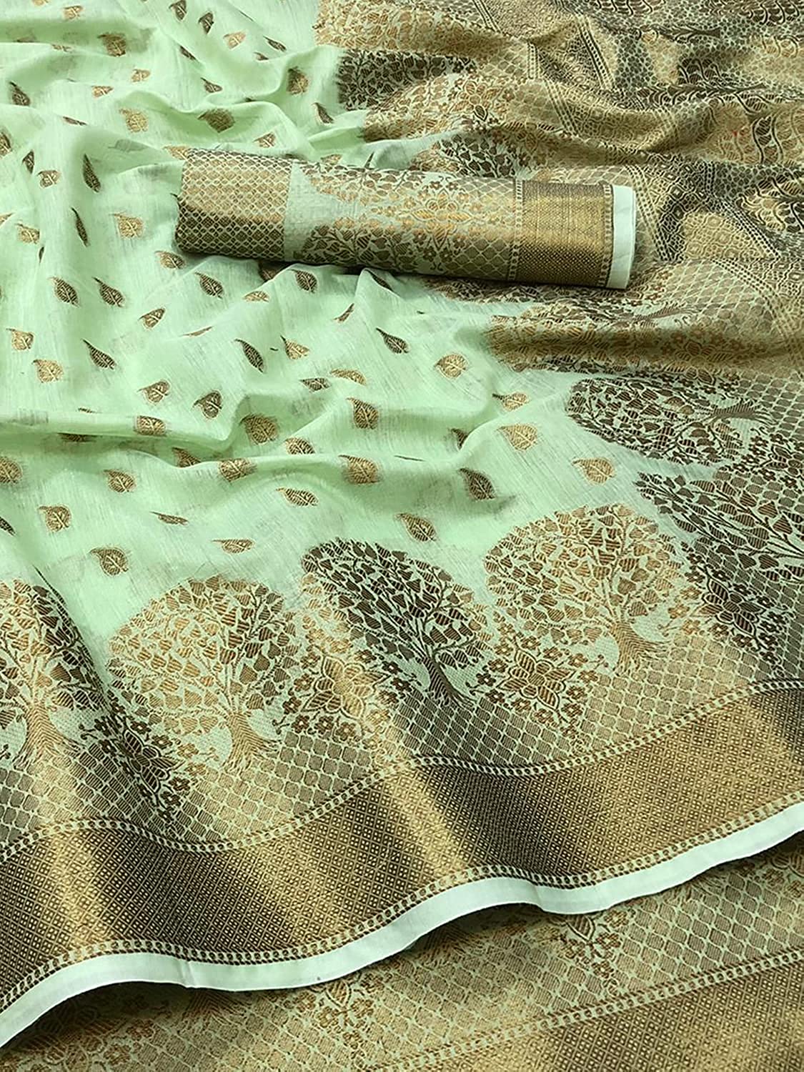 Light Green Copper Boarder Pari Cotton Saree