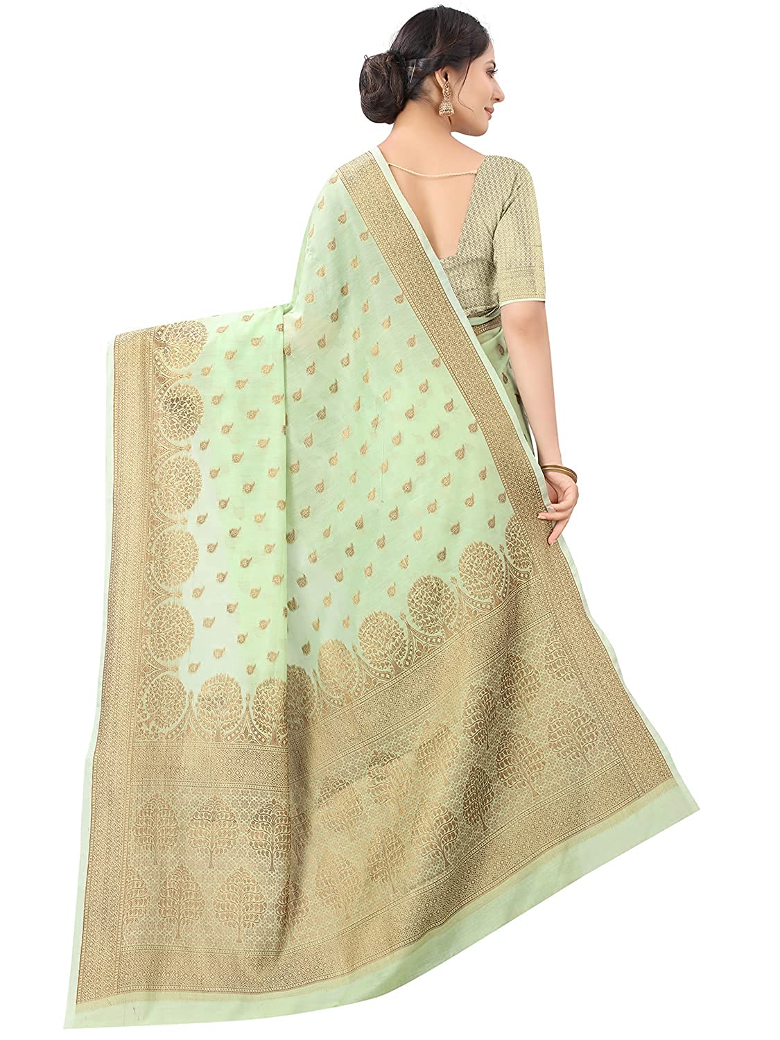 Light Green Copper Boarder Pari Cotton Saree