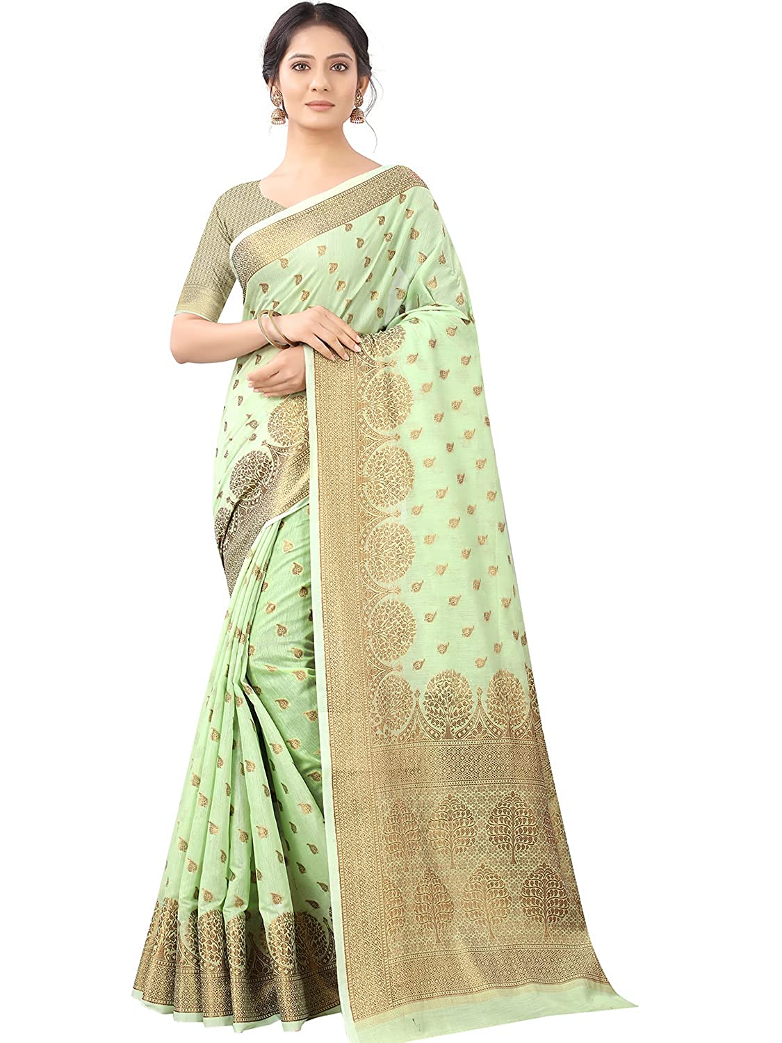 Light Green Copper Boarder Pari Cotton Saree