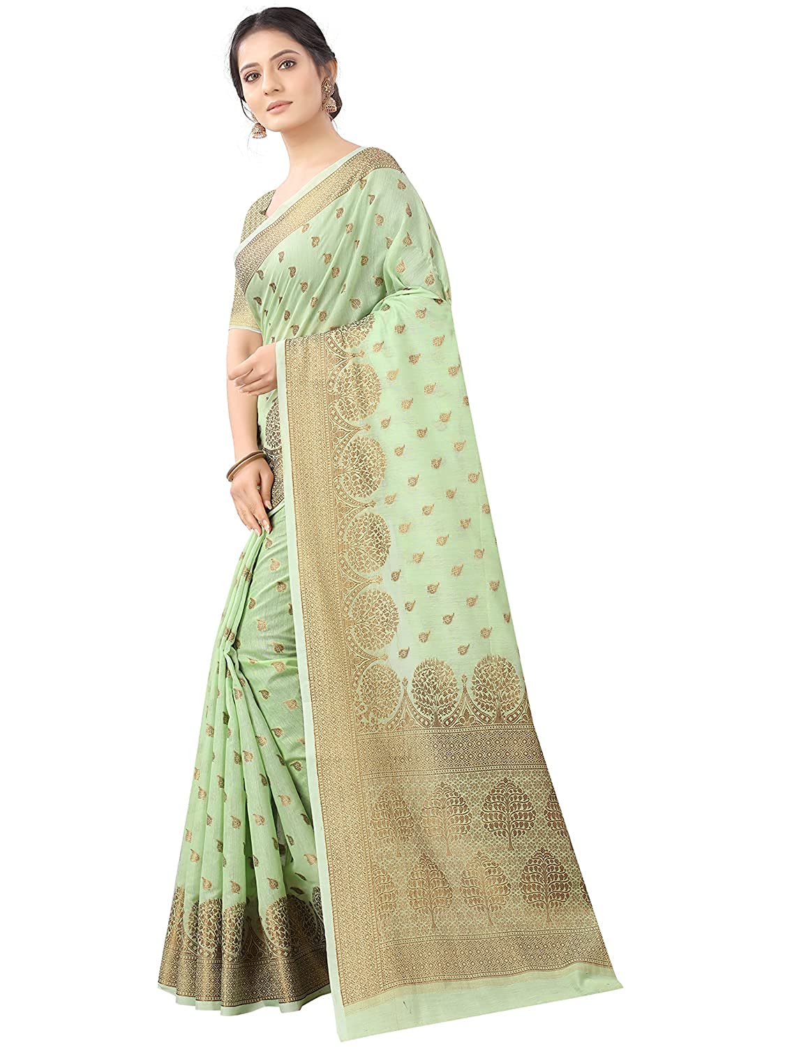 Light Green Copper Boarder Pari Cotton Saree