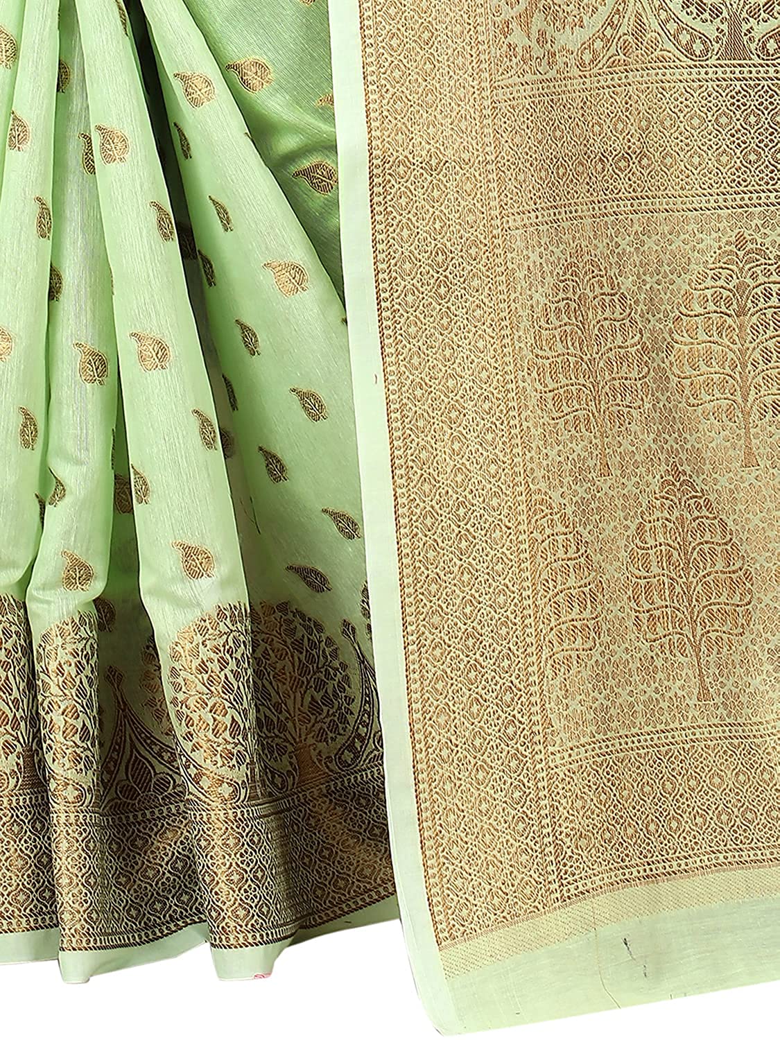 Light Green Copper Boarder Pari Cotton Saree