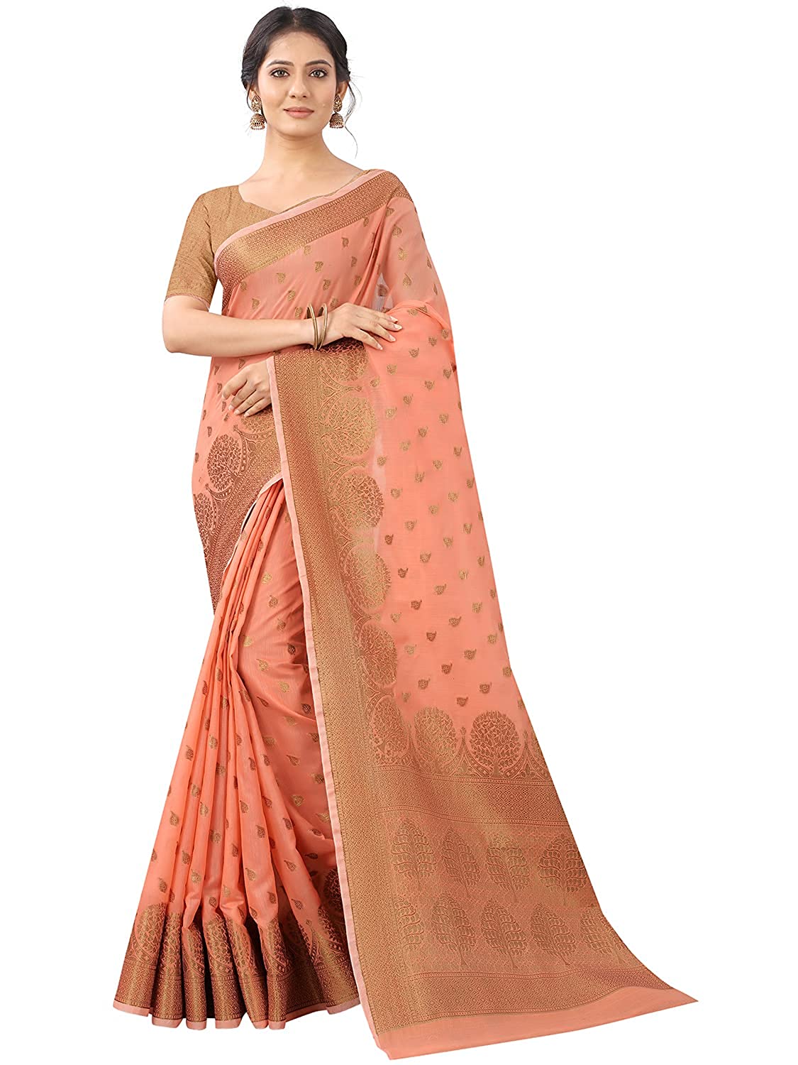 Peach Copper Boarder New Design Pari Cotton Saree