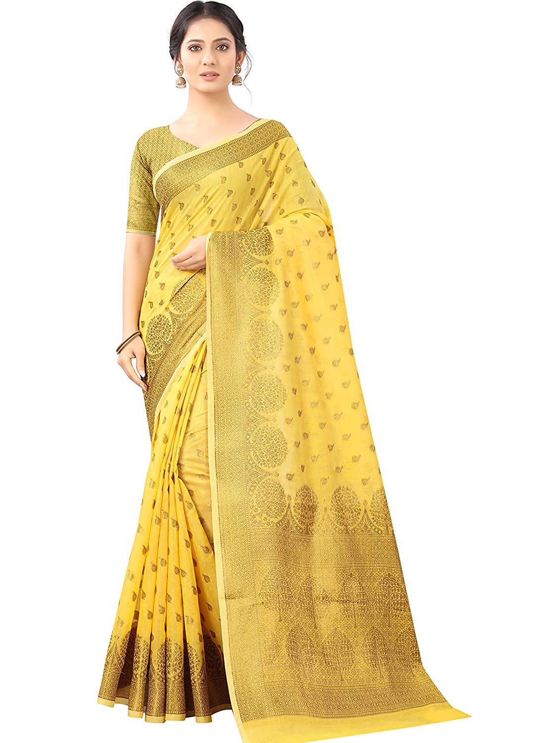 Yellow Copper Boarder  Pari Cotton Saree