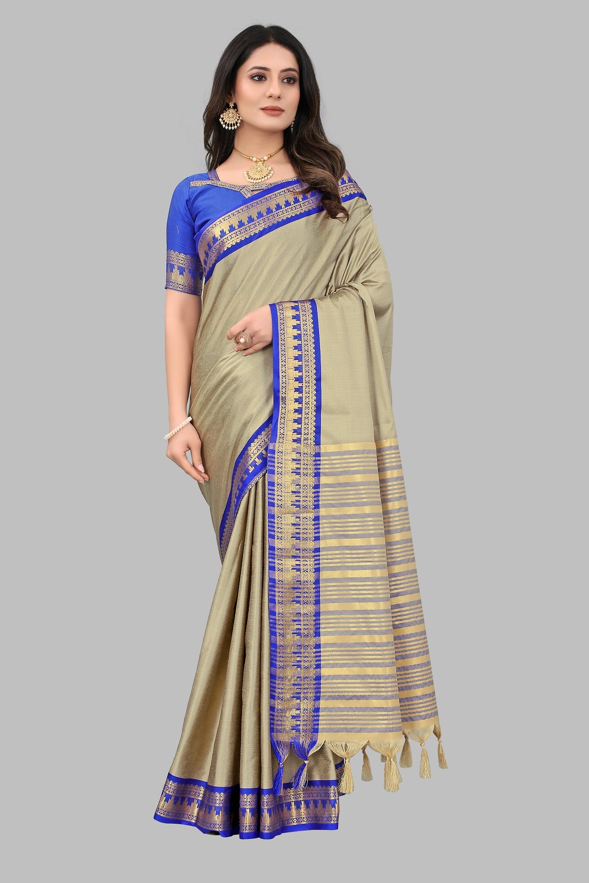 Chiku Blue Design Palav Cotton Silk Saree