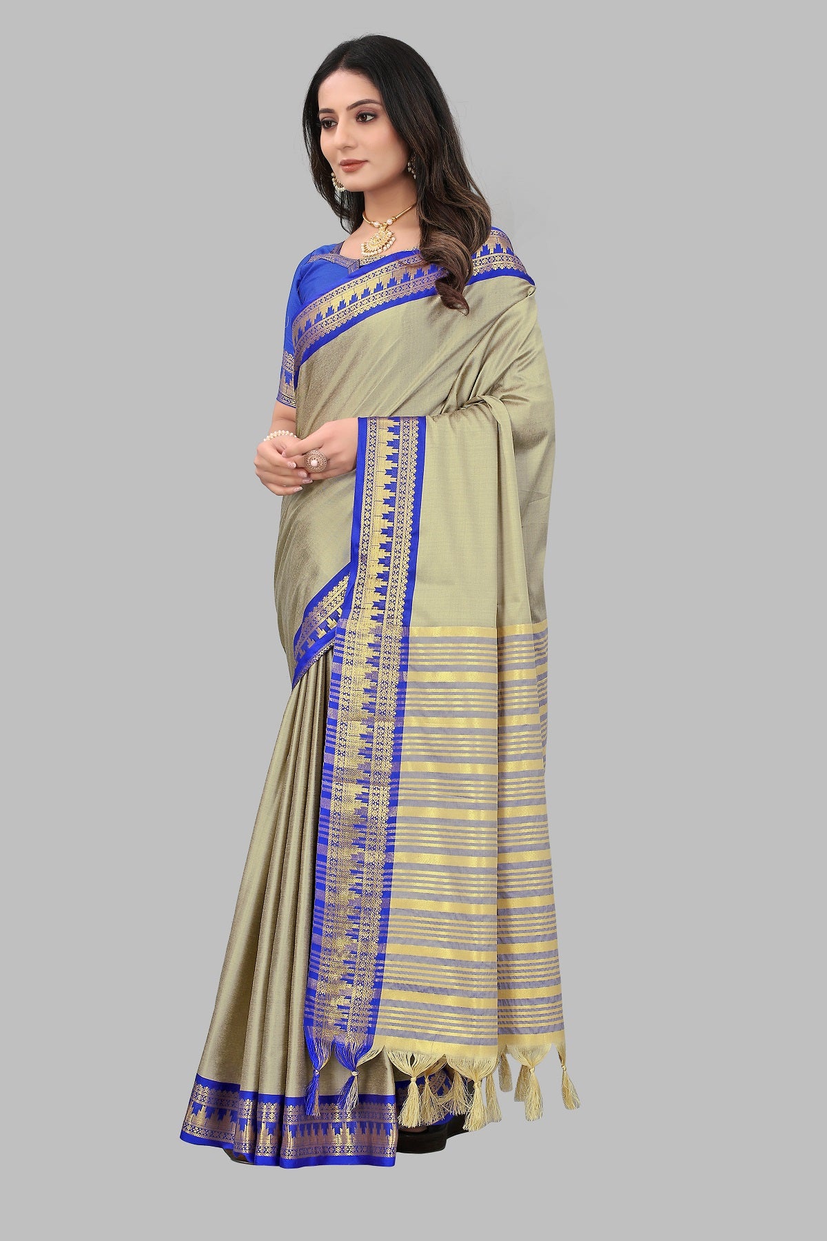 Chiku Blue Design Palav Cotton Silk Saree