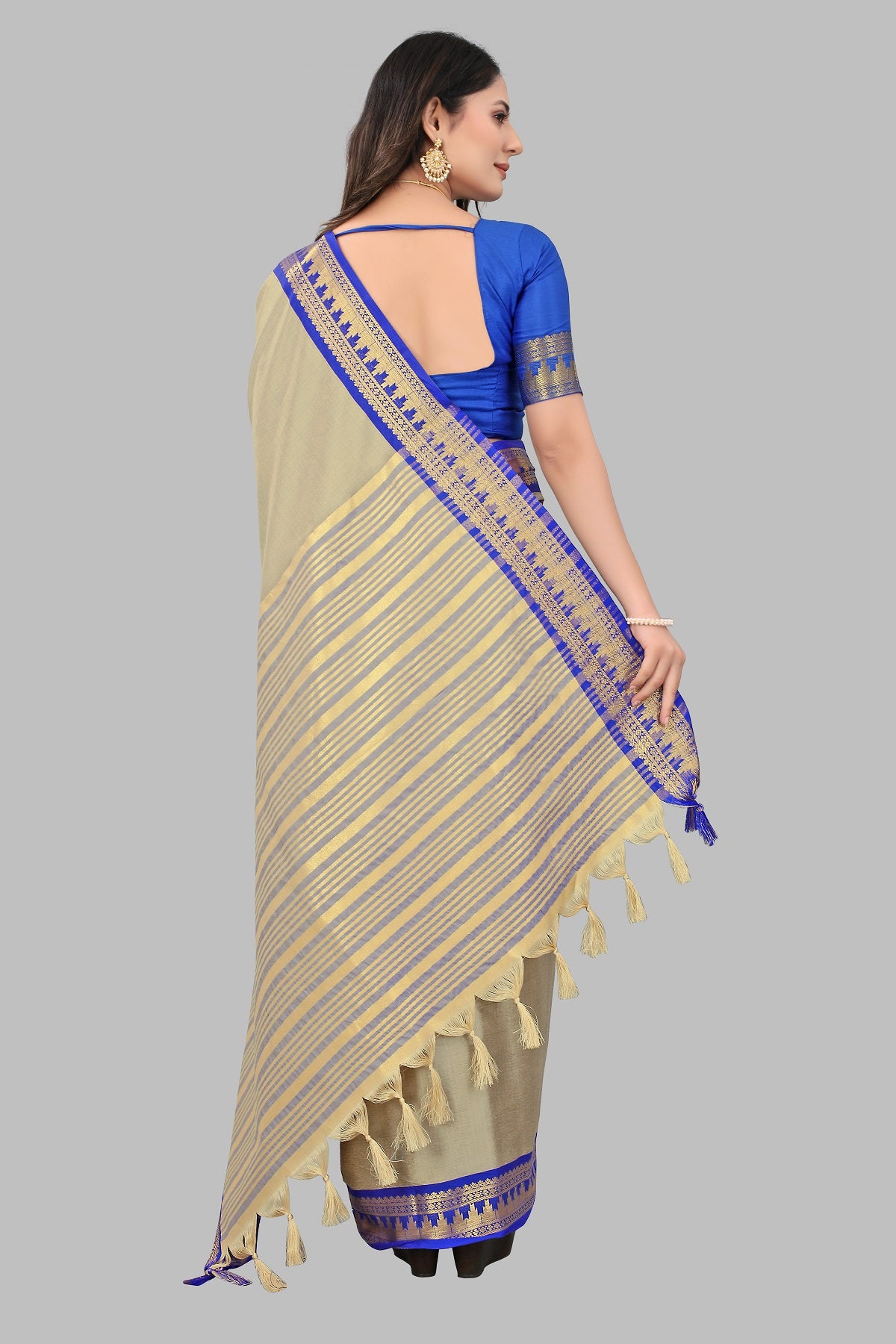 Chiku Blue Design Palav Cotton Silk Saree