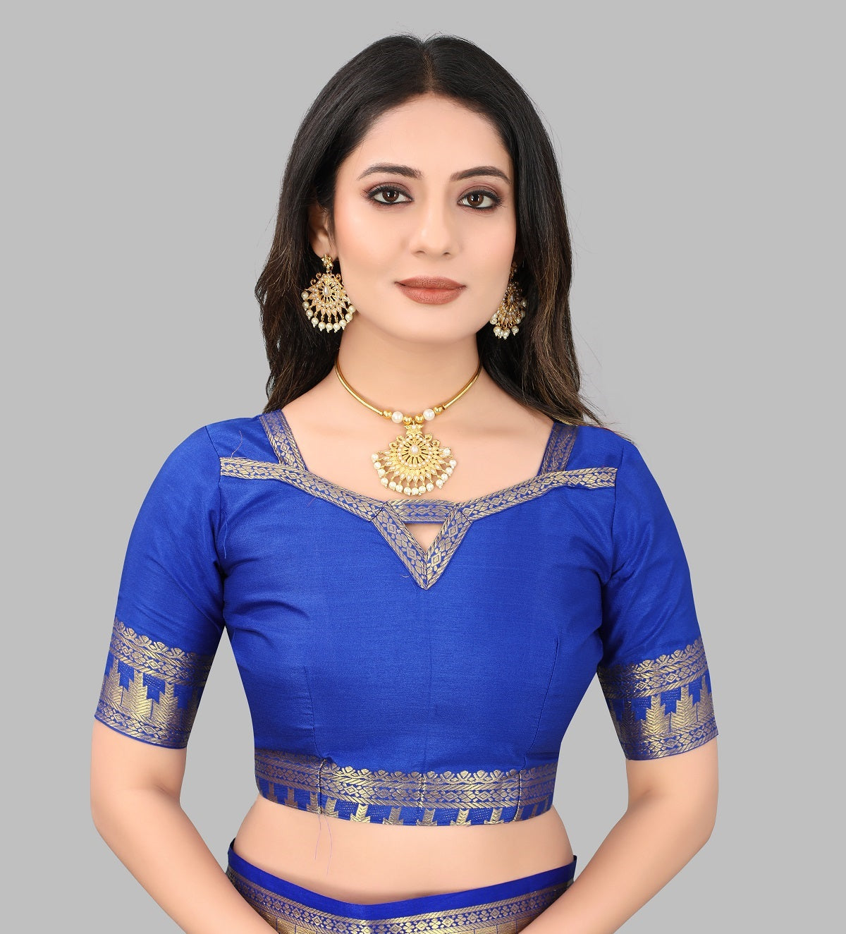 Chiku Blue Design Palav Cotton Silk Saree