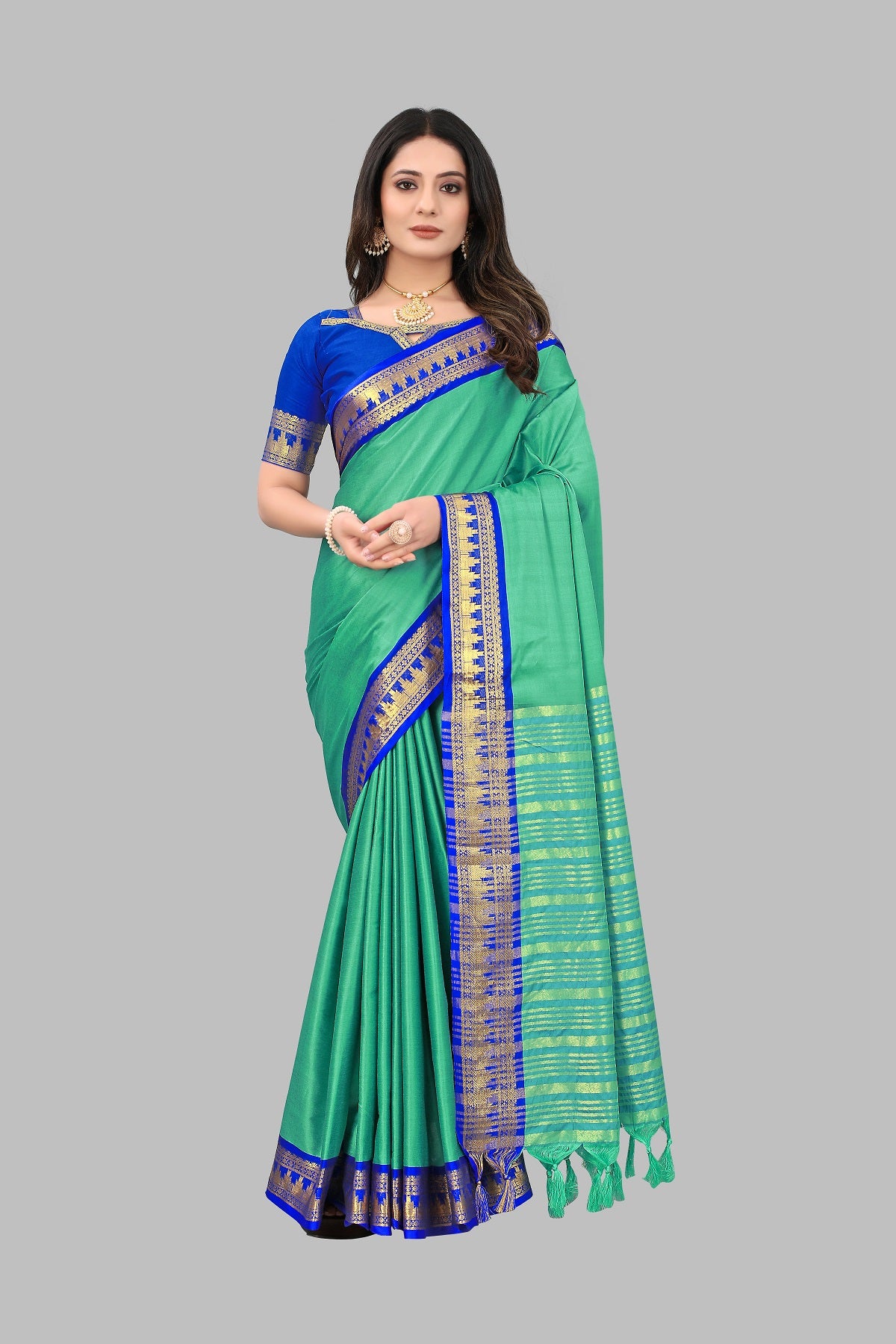 Rama Blue Design Palav Cotton Silk Saree