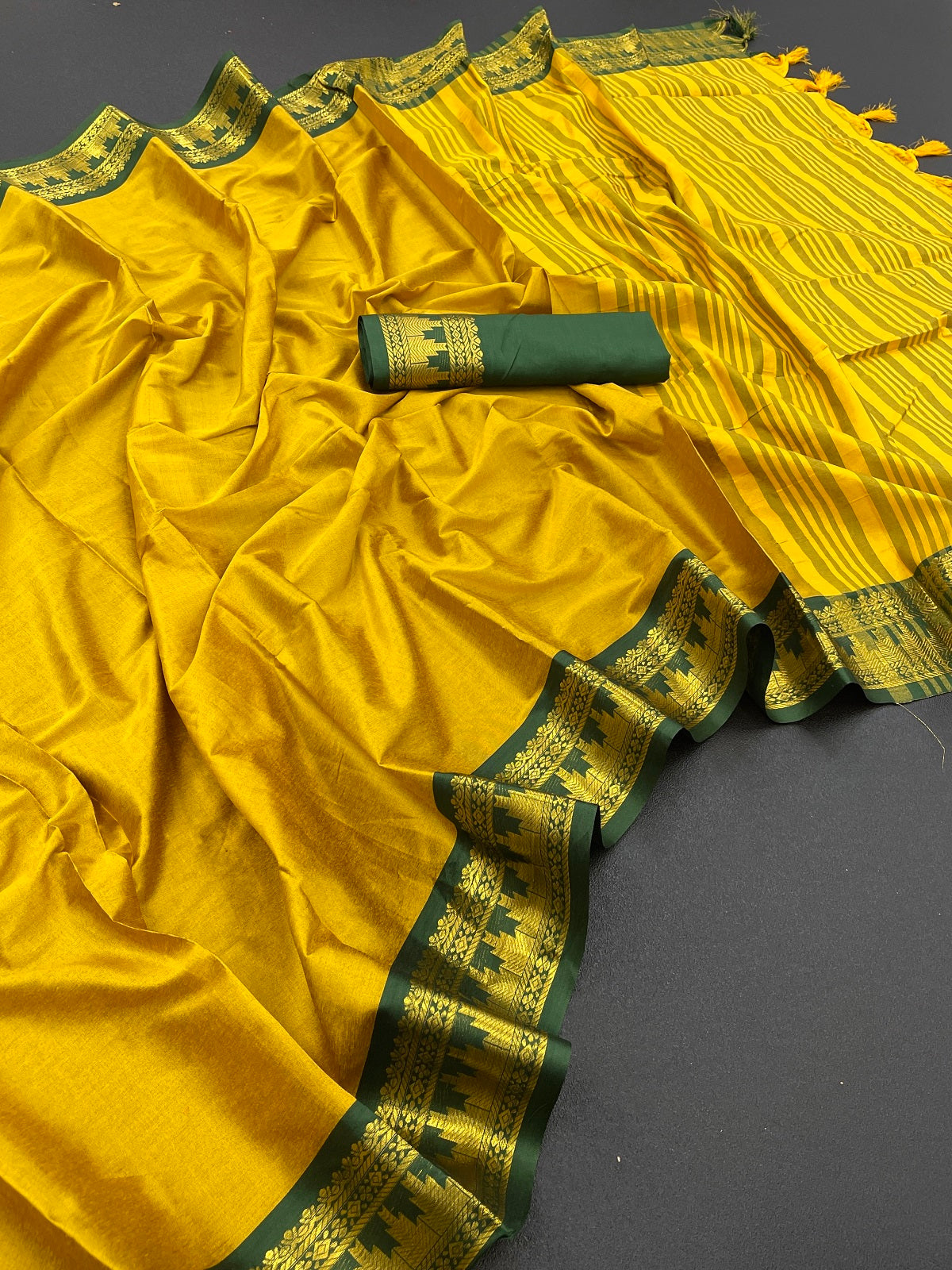 Yellow Green Design Palav Cotton Silk Saree