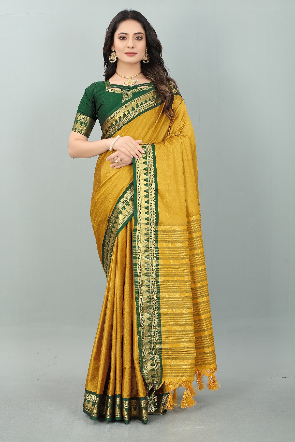 Yellow Green Design Palav Cotton Silk Saree