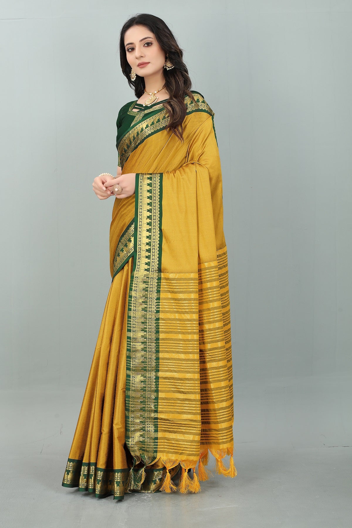 Yellow Green Design Palav Cotton Silk Saree