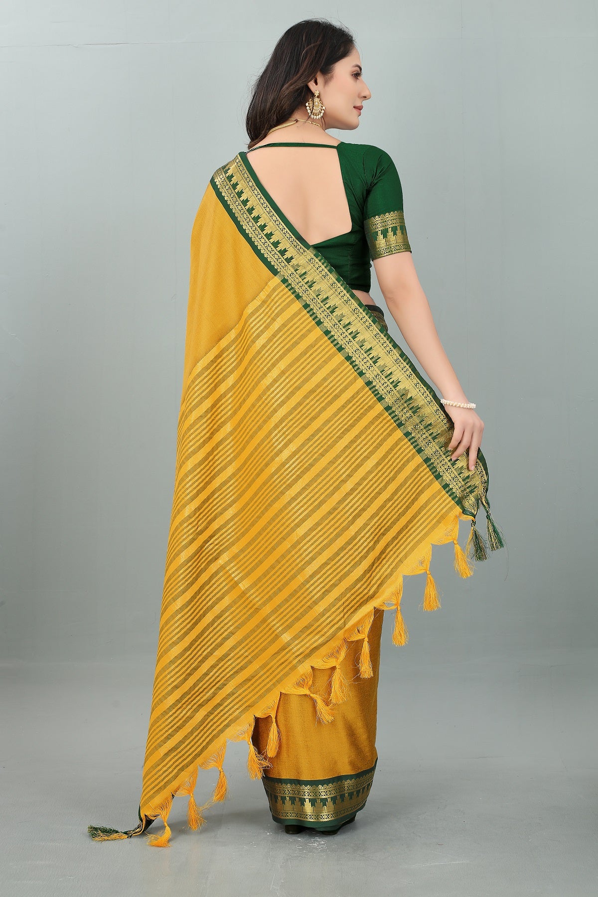 Yellow Green Design Palav Cotton Silk Saree