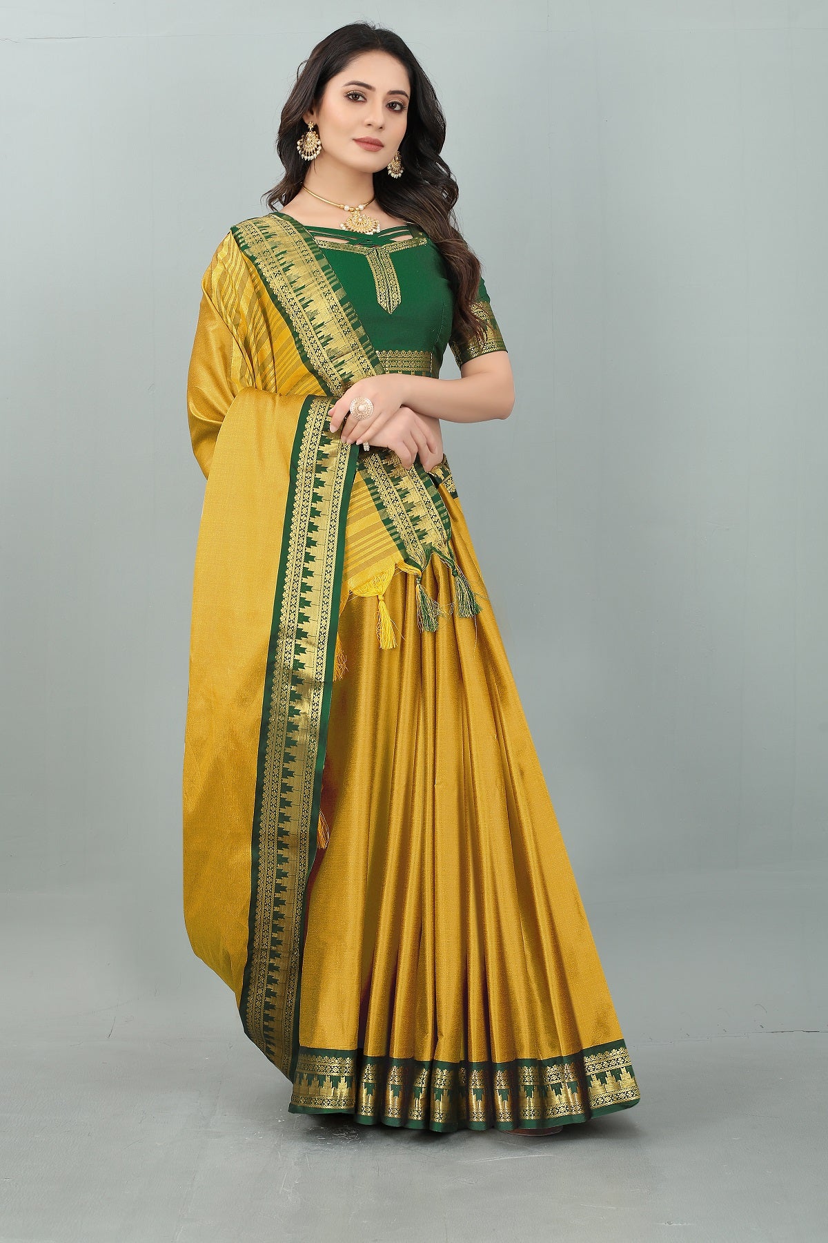 Yellow Green Design Palav Cotton Silk Saree