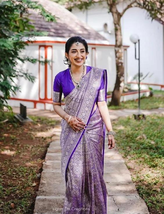 Purple Silver Design Boarder Pipali Pure Silk Saree