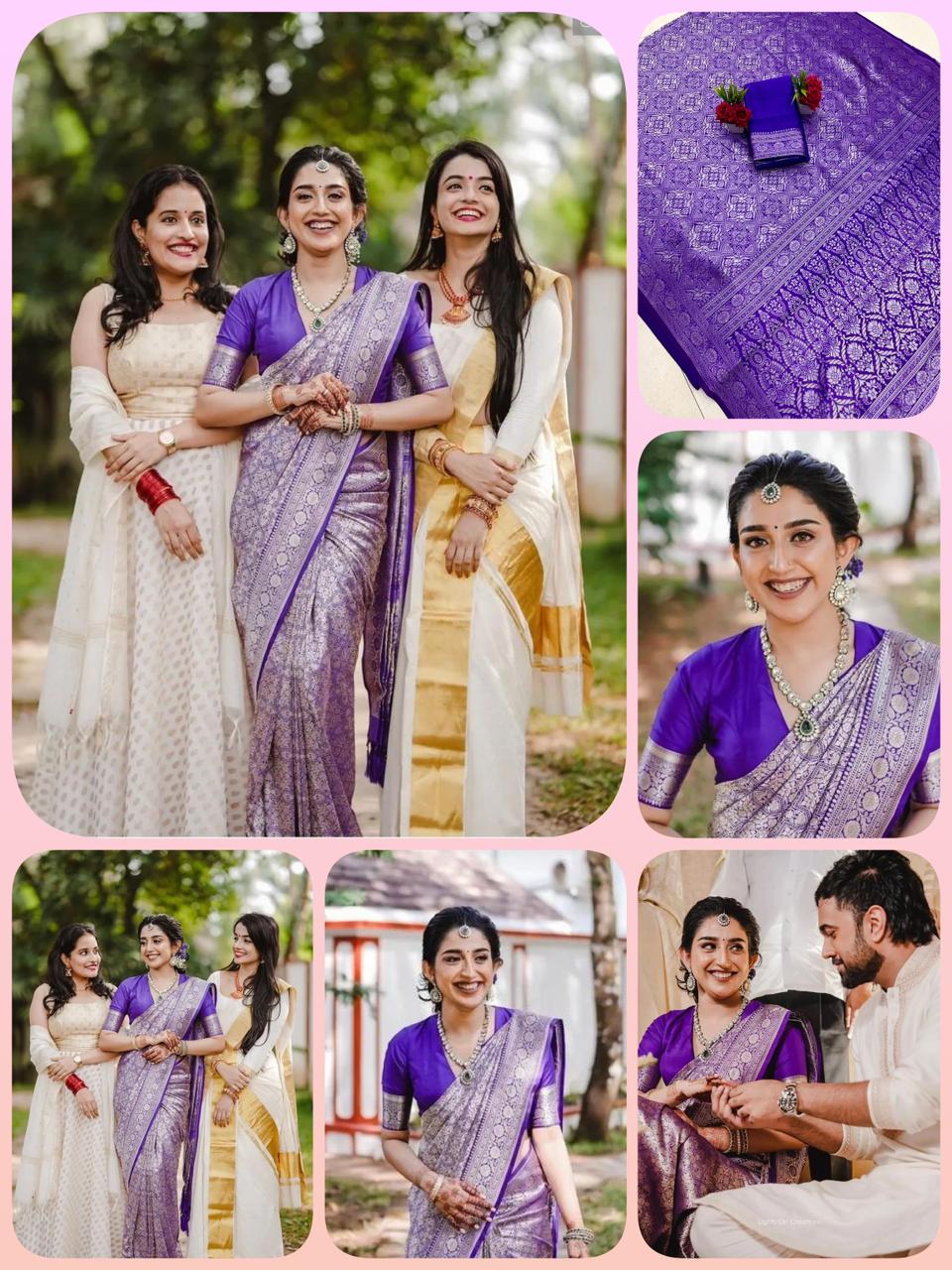 Purple Silver Design Boarder Pipali Pure Silk Saree