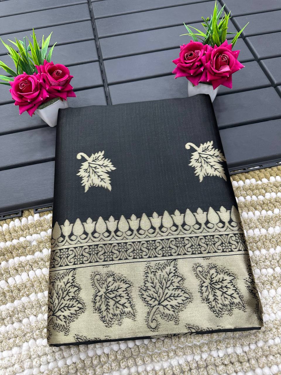 Black Golden Design Boarder Pongal Kanjivaram Silk Saree