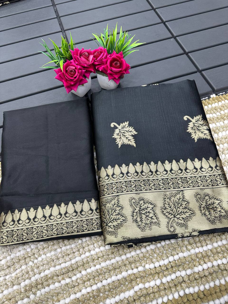 Black Golden Design Boarder Pongal Kanjivaram Silk Saree