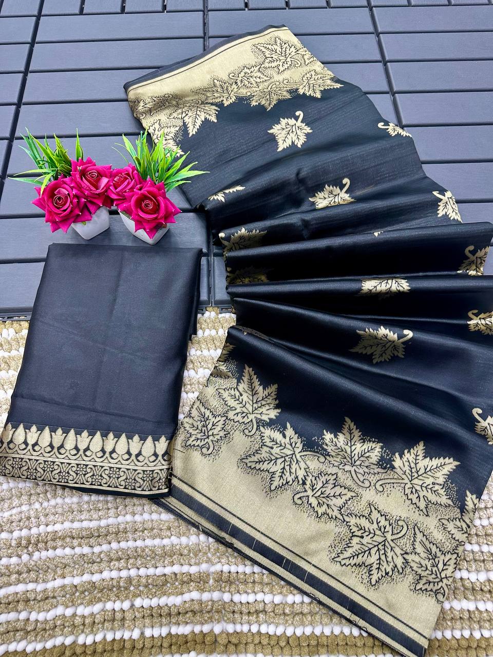 Black Golden Design Boarder Pongal Kanjivaram Silk Saree