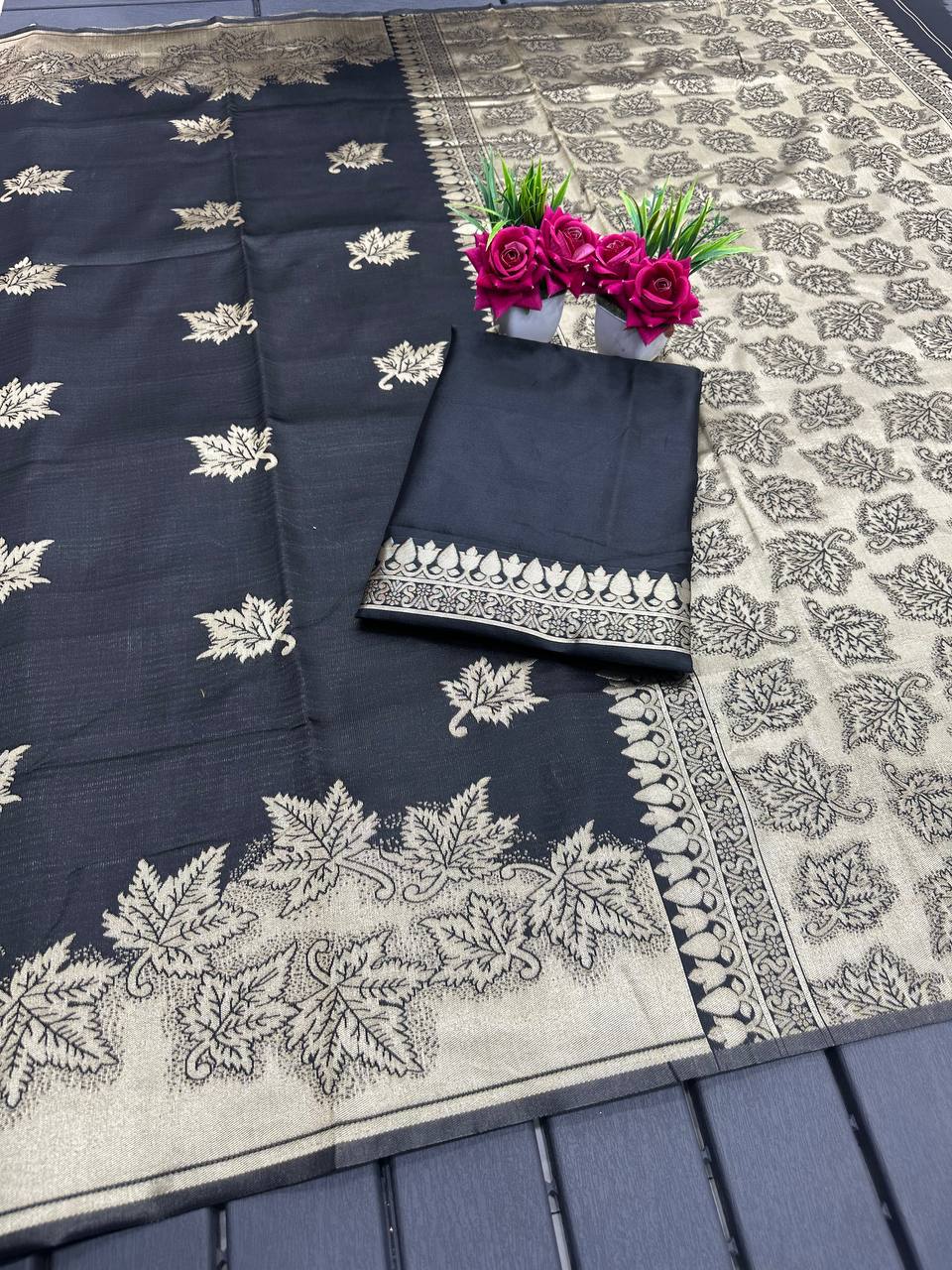 Black Golden Design Boarder Pongal Kanjivaram Silk Saree