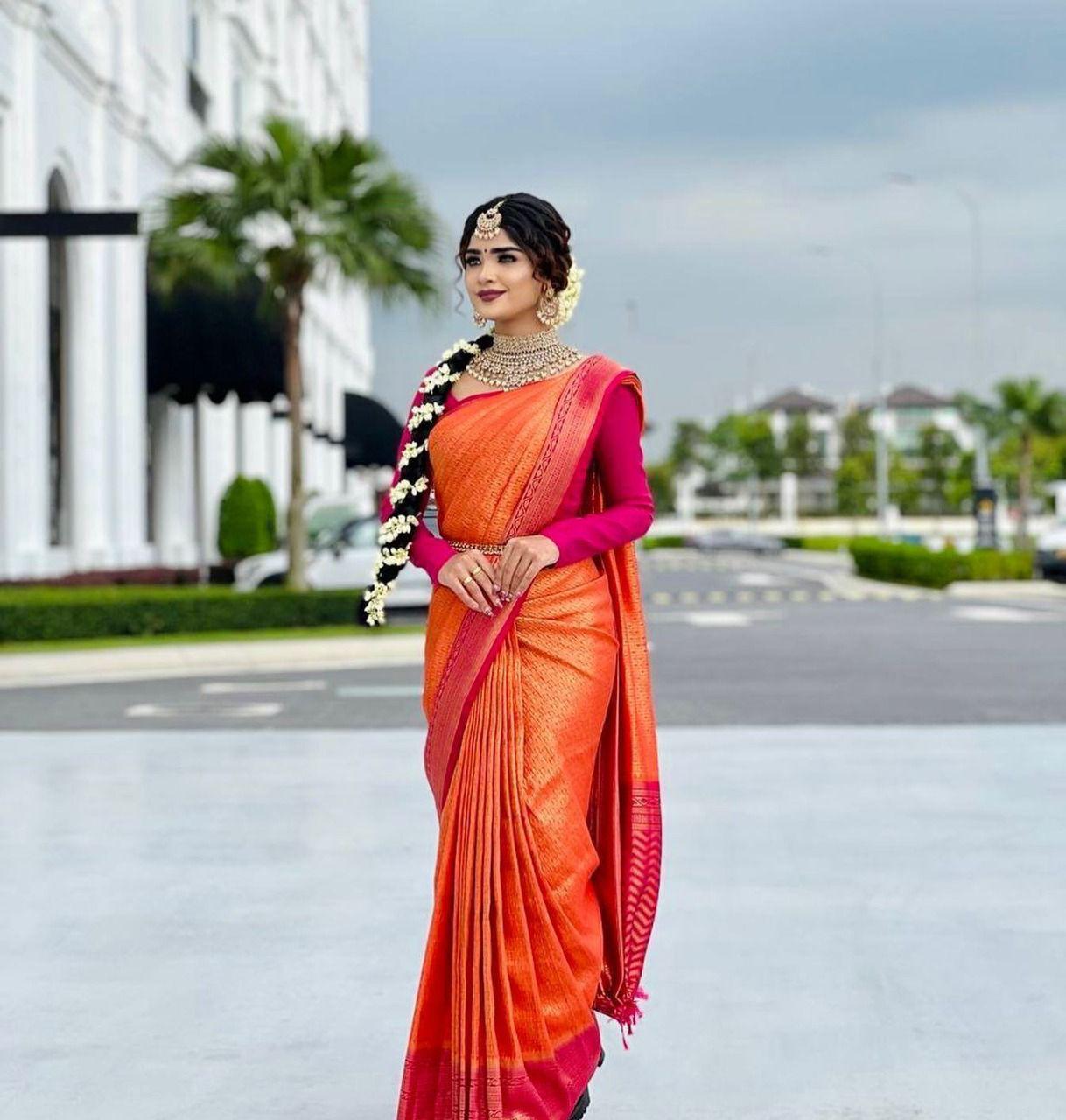 Orange and Pink Premvati Pure Silk Saree