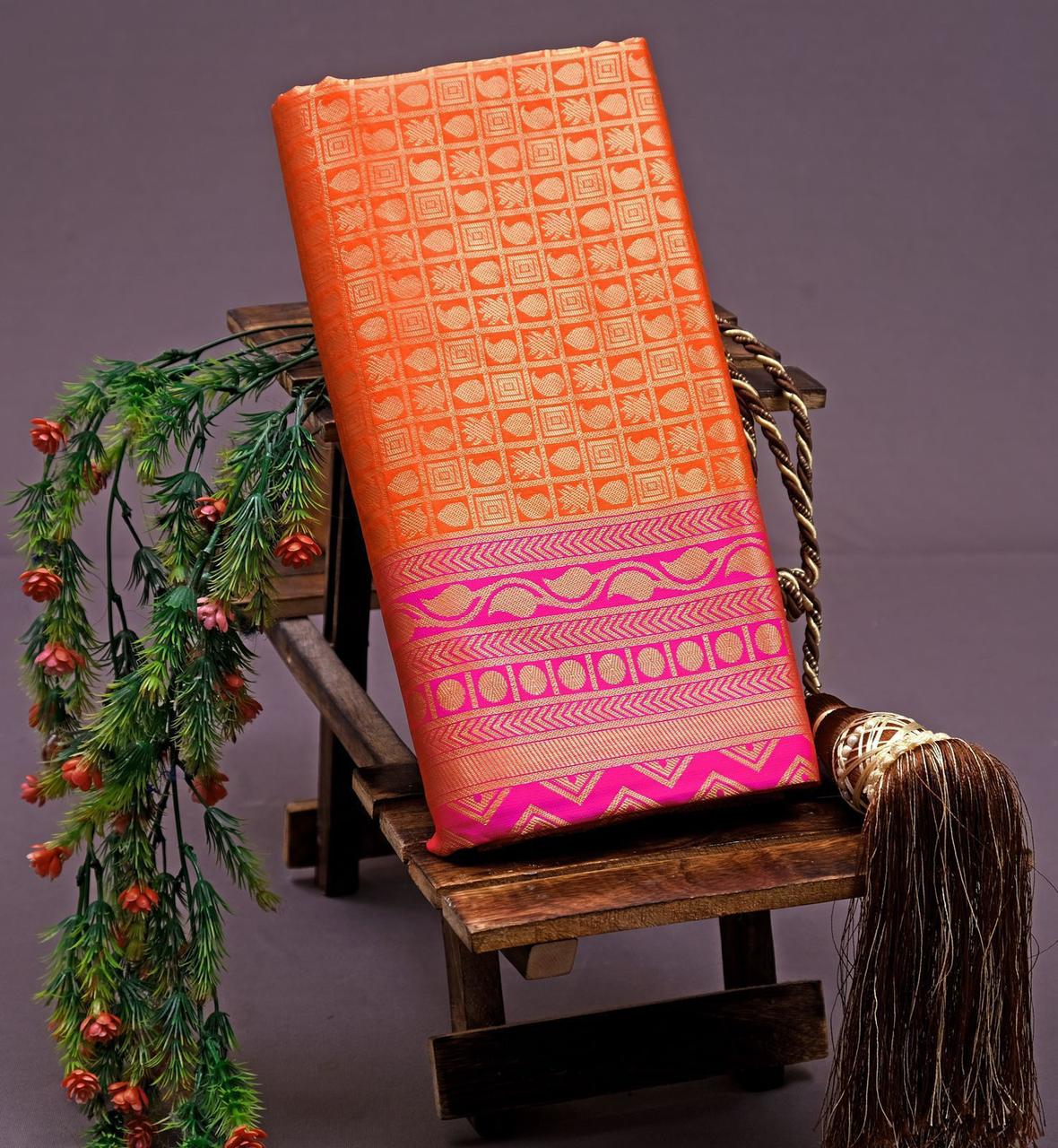 Orange and Pink Premvati Pure Silk Saree