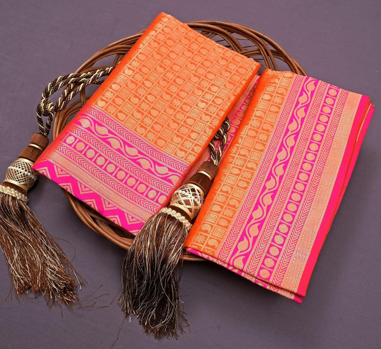 Orange and Pink Premvati Pure Silk Saree