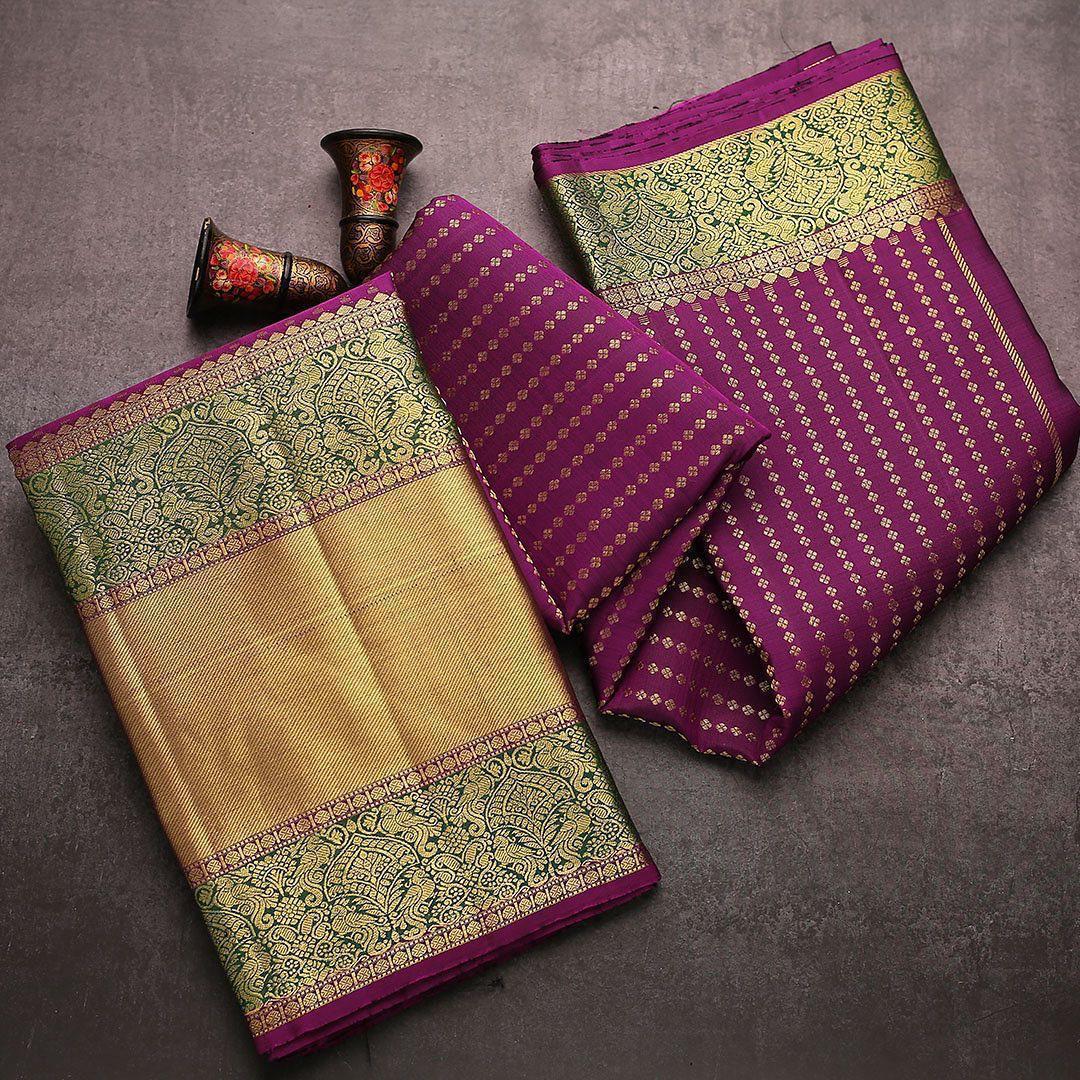 Dark Green and Rani Pink RajLakshmi Pure Silk Saree