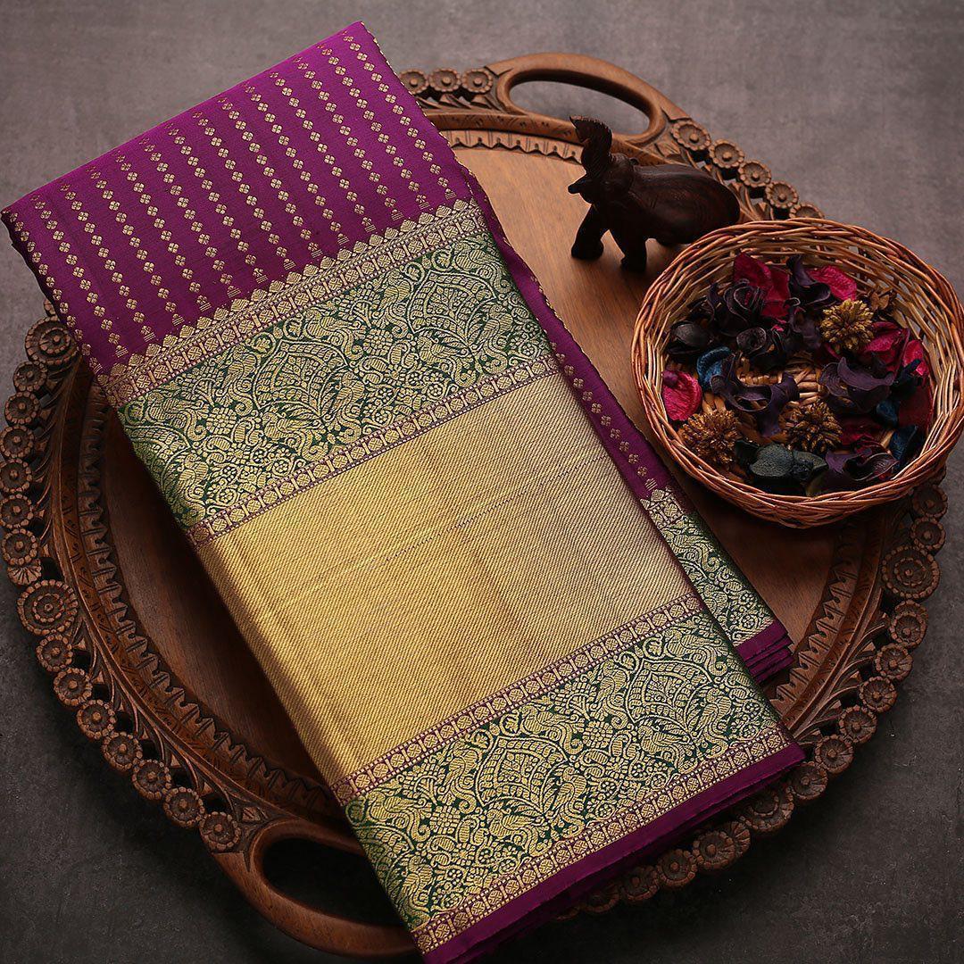 Dark Green and Rani Pink RajLakshmi Pure Silk Saree