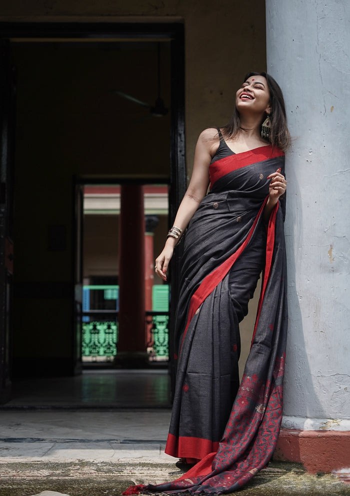 Black and Red Boarder  Shriya Cotton Saree