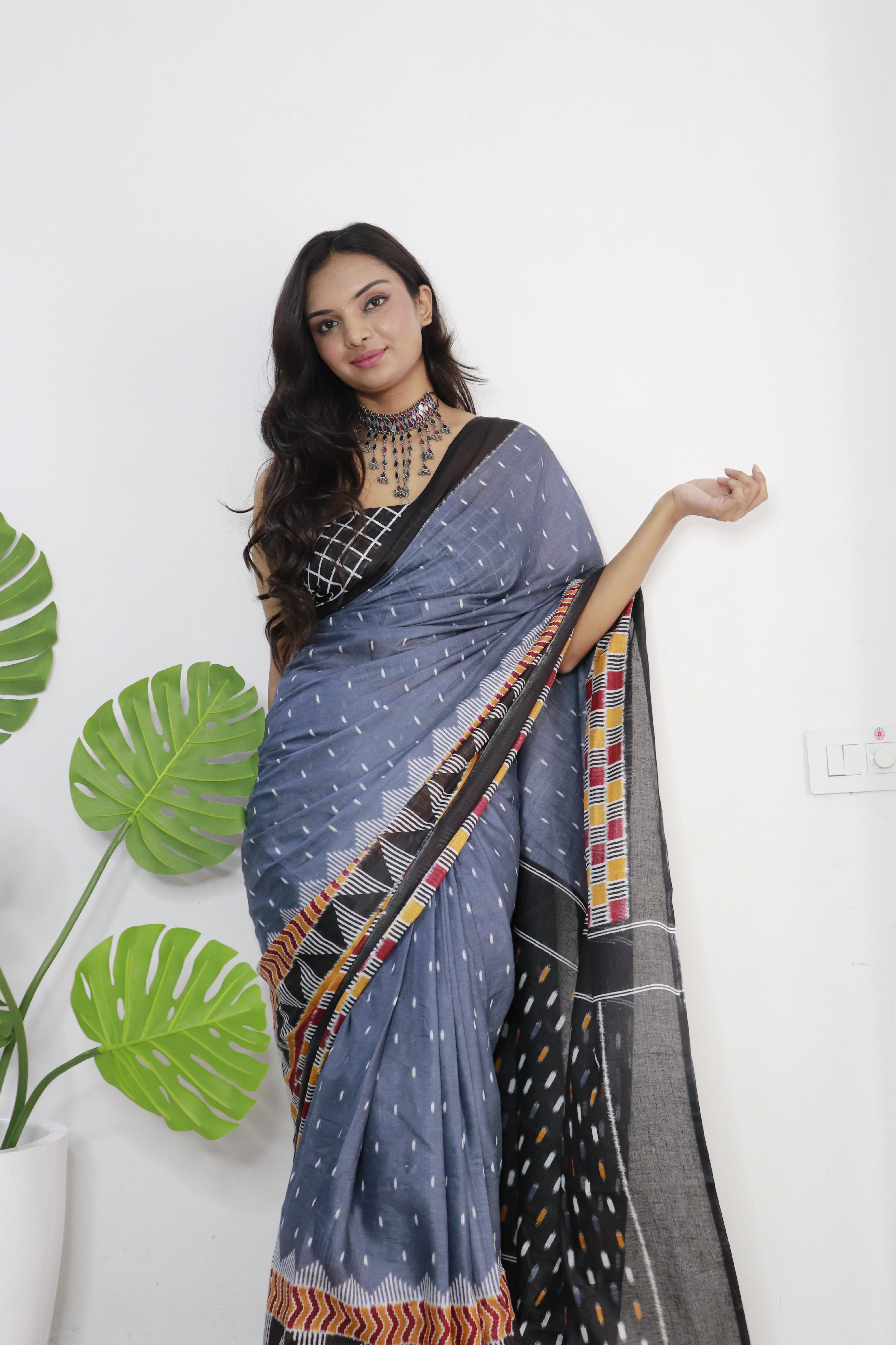 Printed Soft Pure Cotton Saree With Unstitched Blouse.