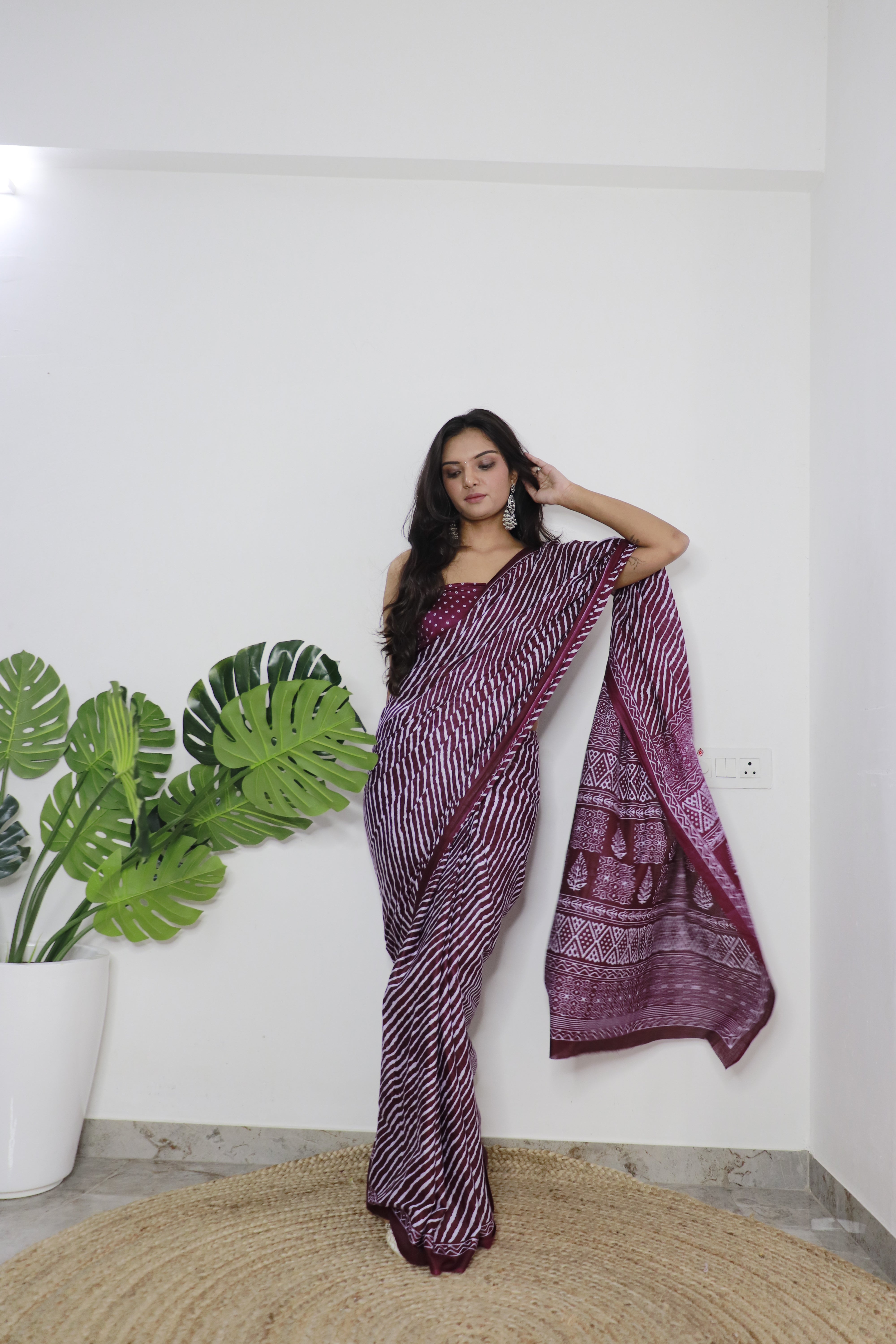 Printed Soft Pure Cotton Saree With Unstitched Blouse.