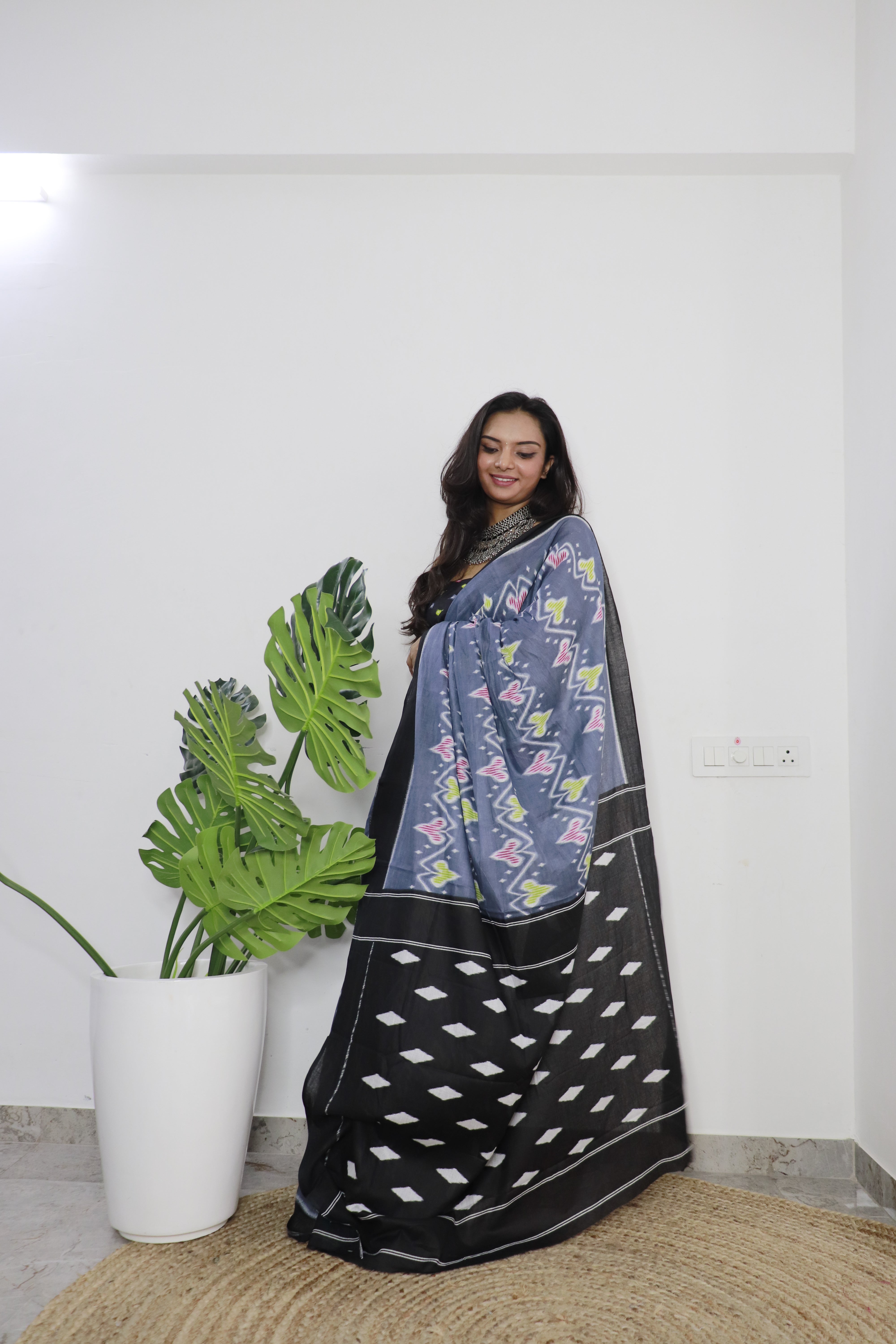 Printed Soft Pure Cotton Saree With Unstitched Blouse.