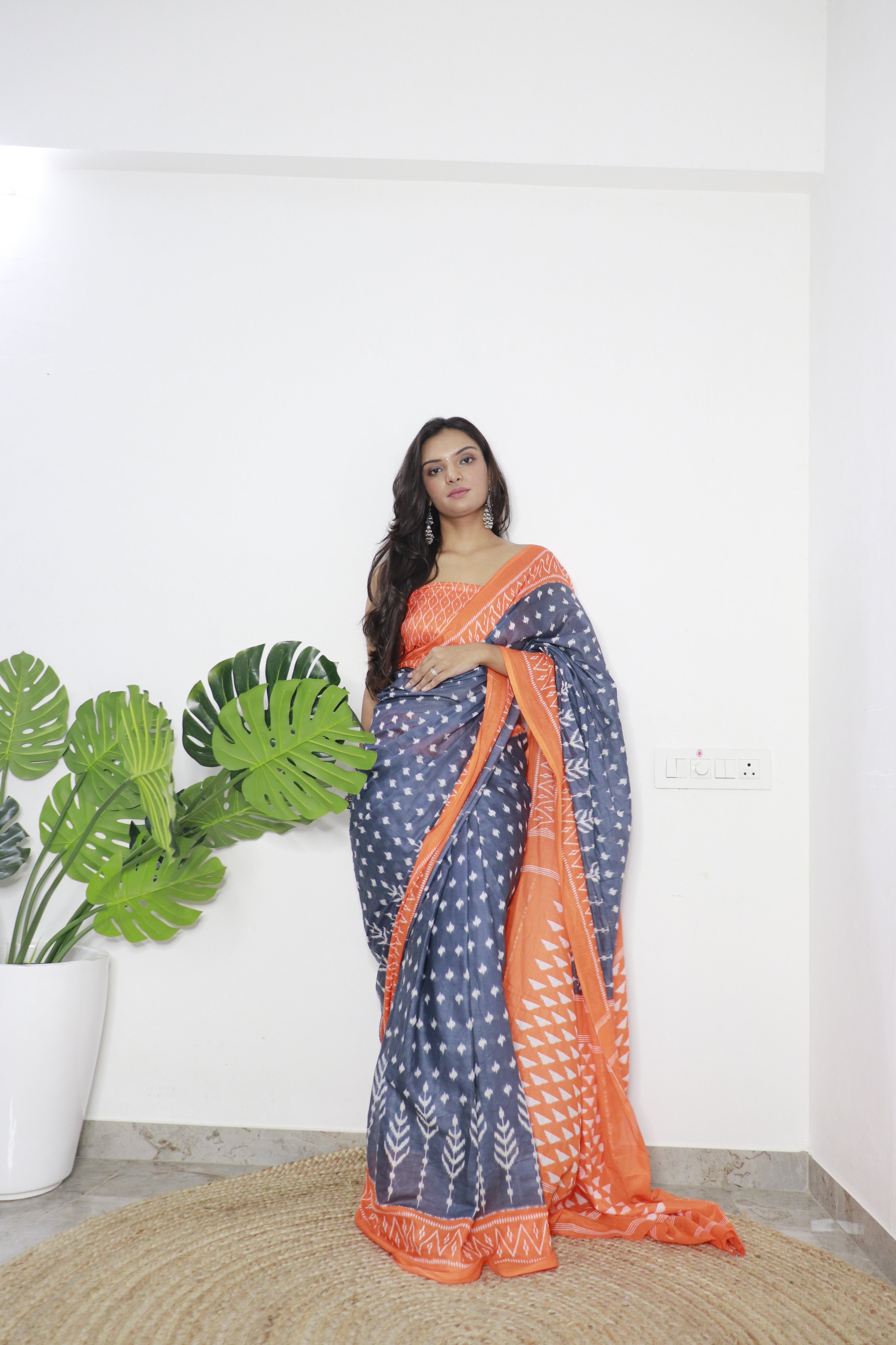 Printed Soft Pure Cotton Saree With Unstitched Blouse.