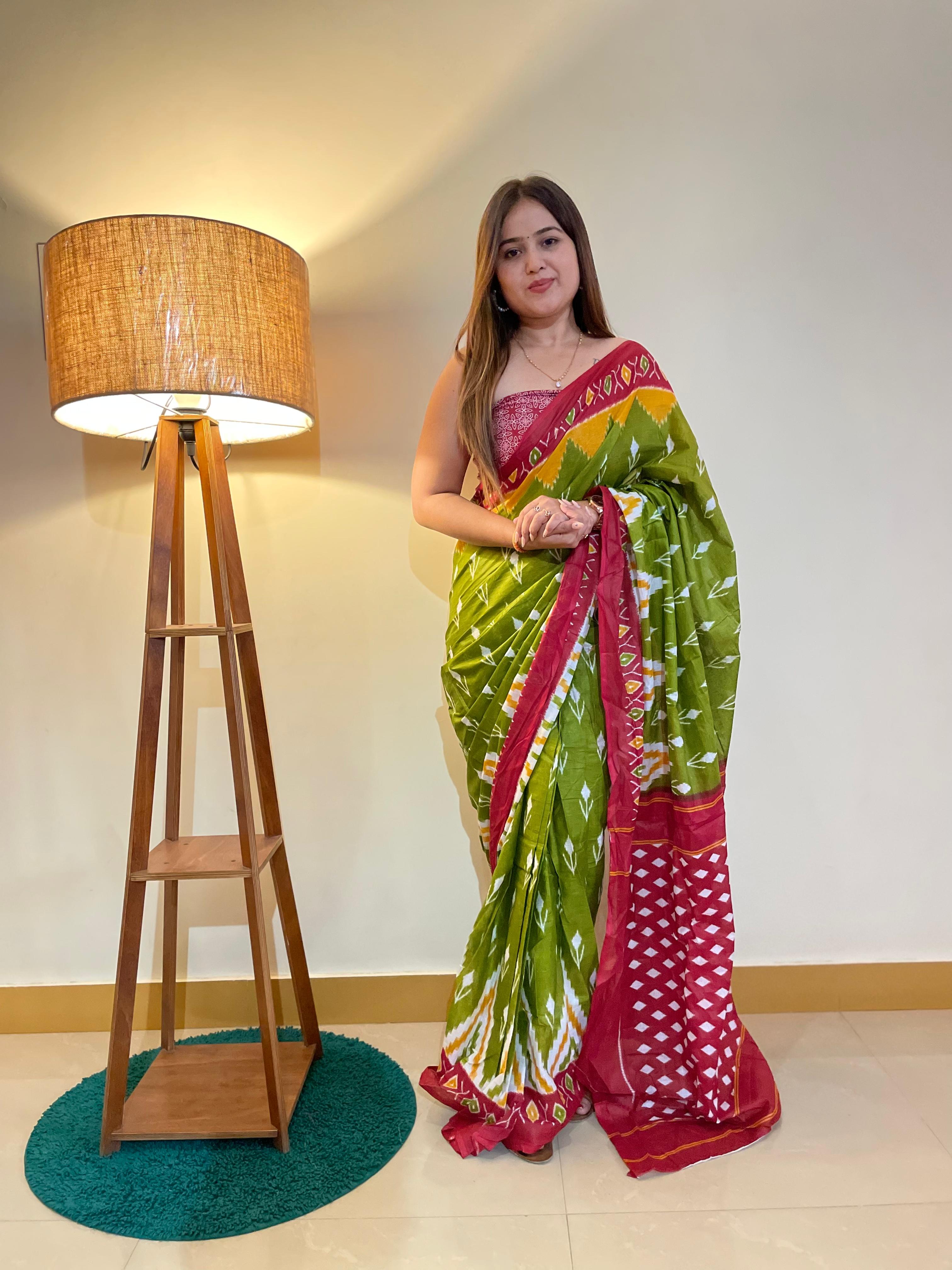 Printed Soft Pure Cotton Saree With Unstitched Blouse.