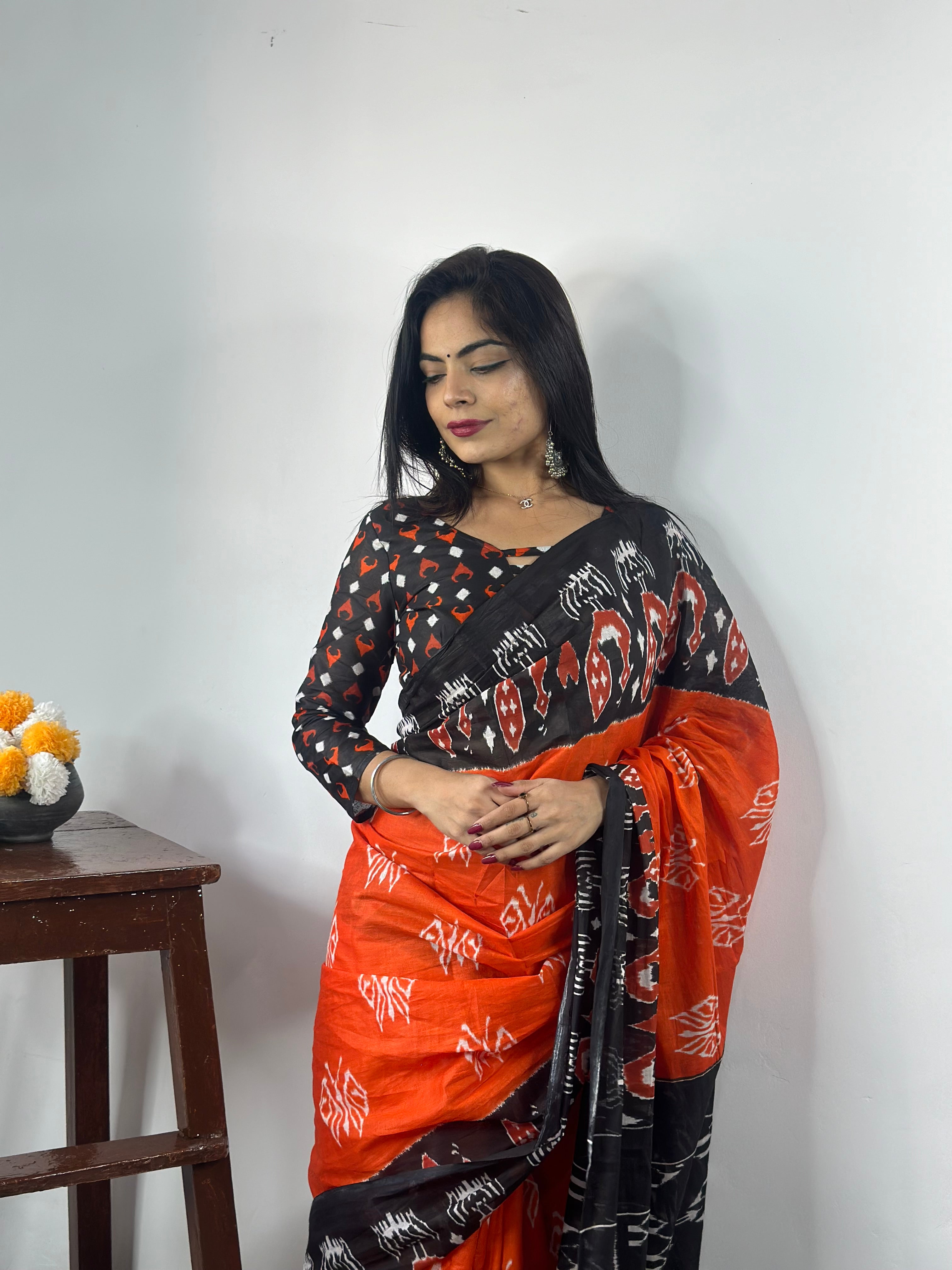 Beautiful Printed Soft Pure Cotton Saree With Unstitched Blouse.