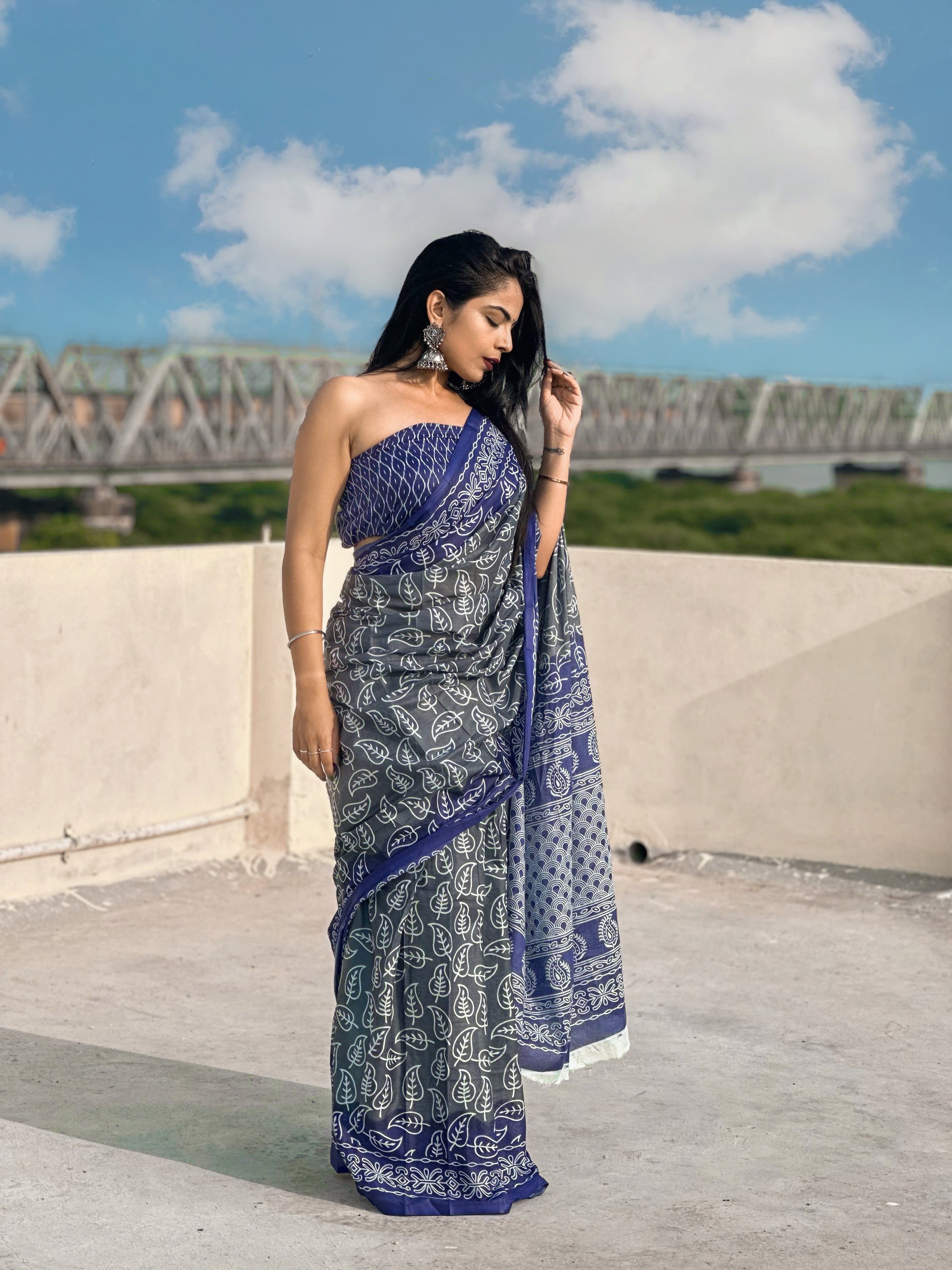 Beautiful Printed Soft Pure Cotton Saree With Unstitched Blouse.