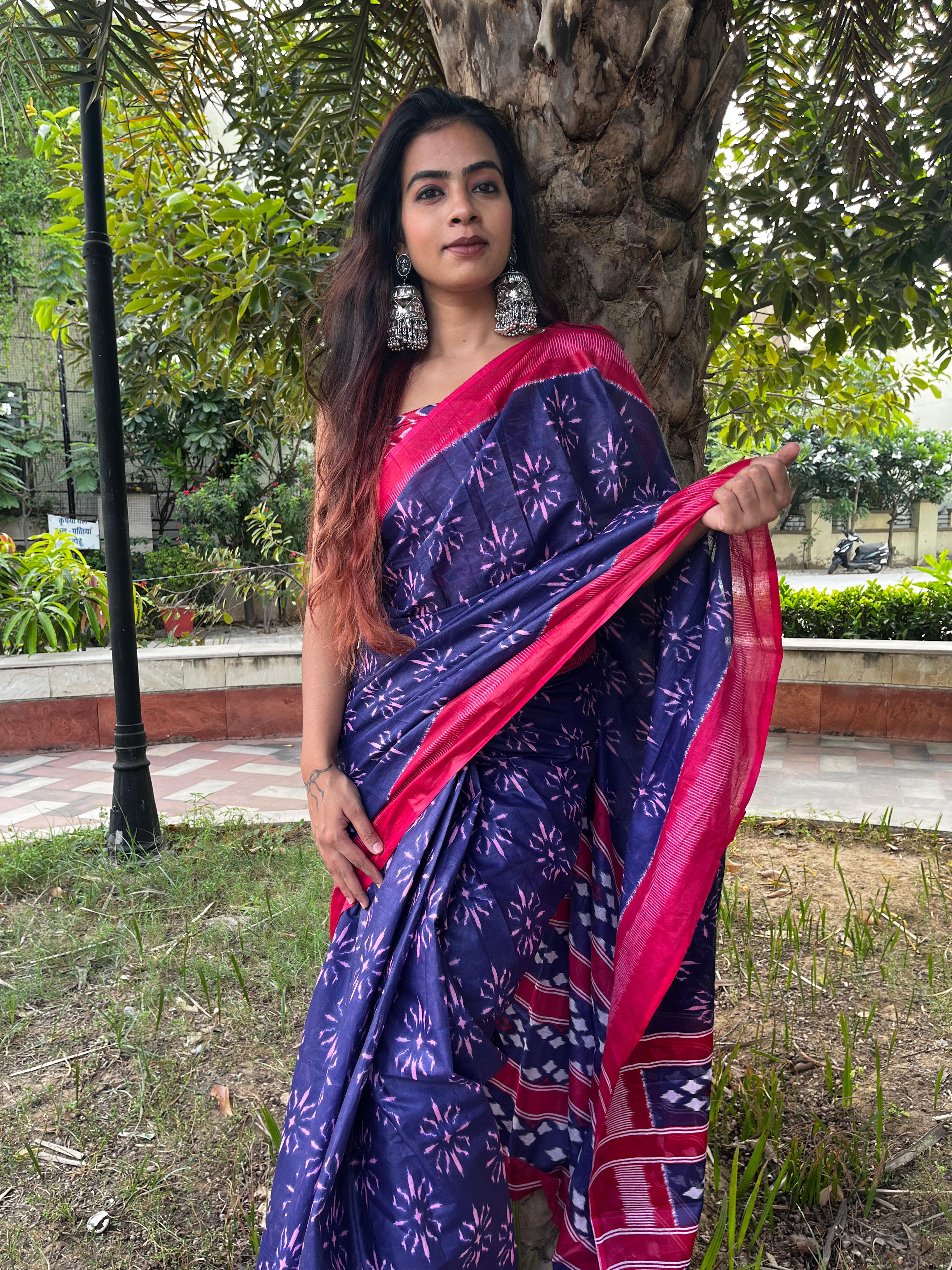 Printed Soft Pure Cotton Saree With Unstitched Blouse.