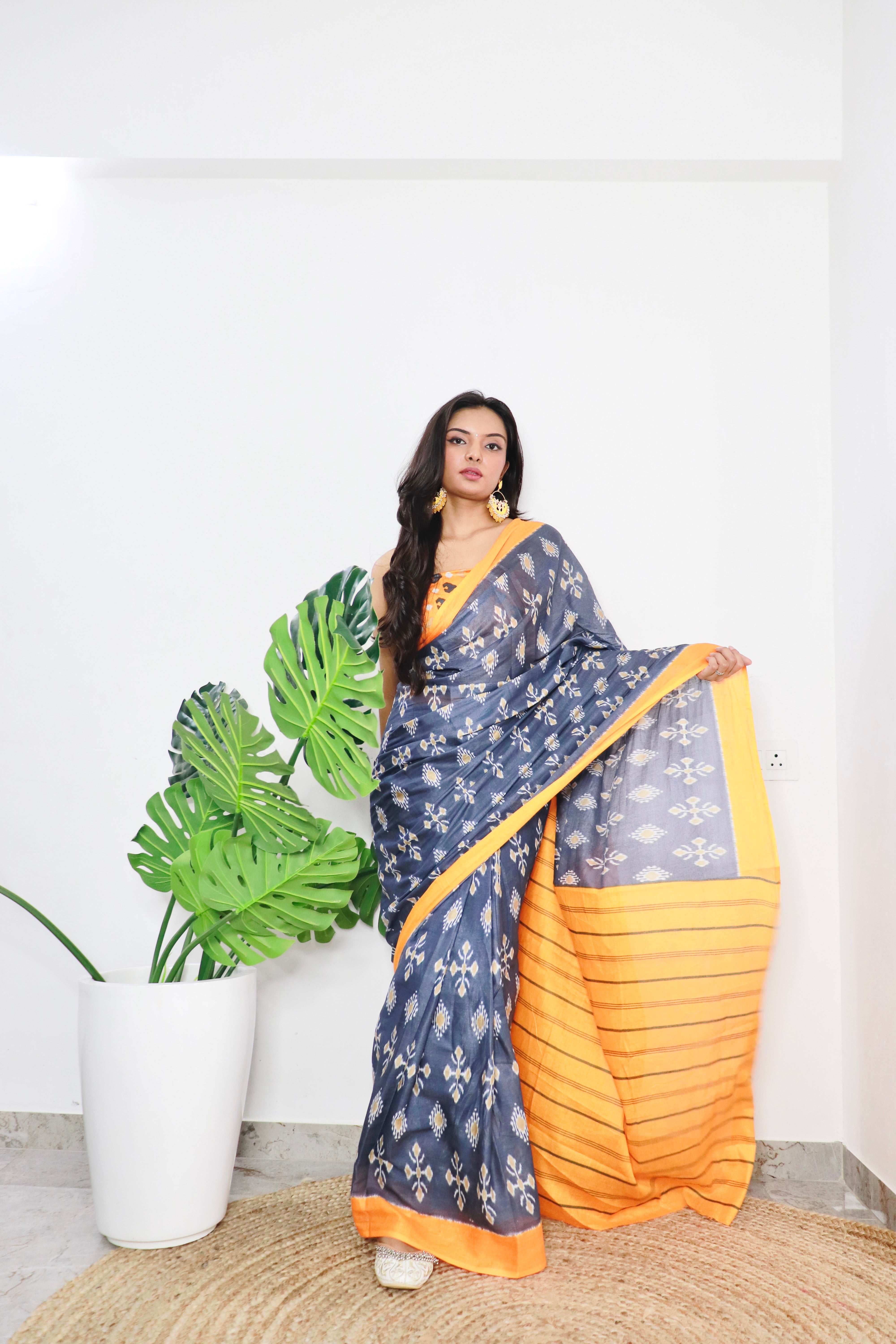 Beautiful Printed 100% Soft Pure Cotton Saree With Unstitched Blouse.