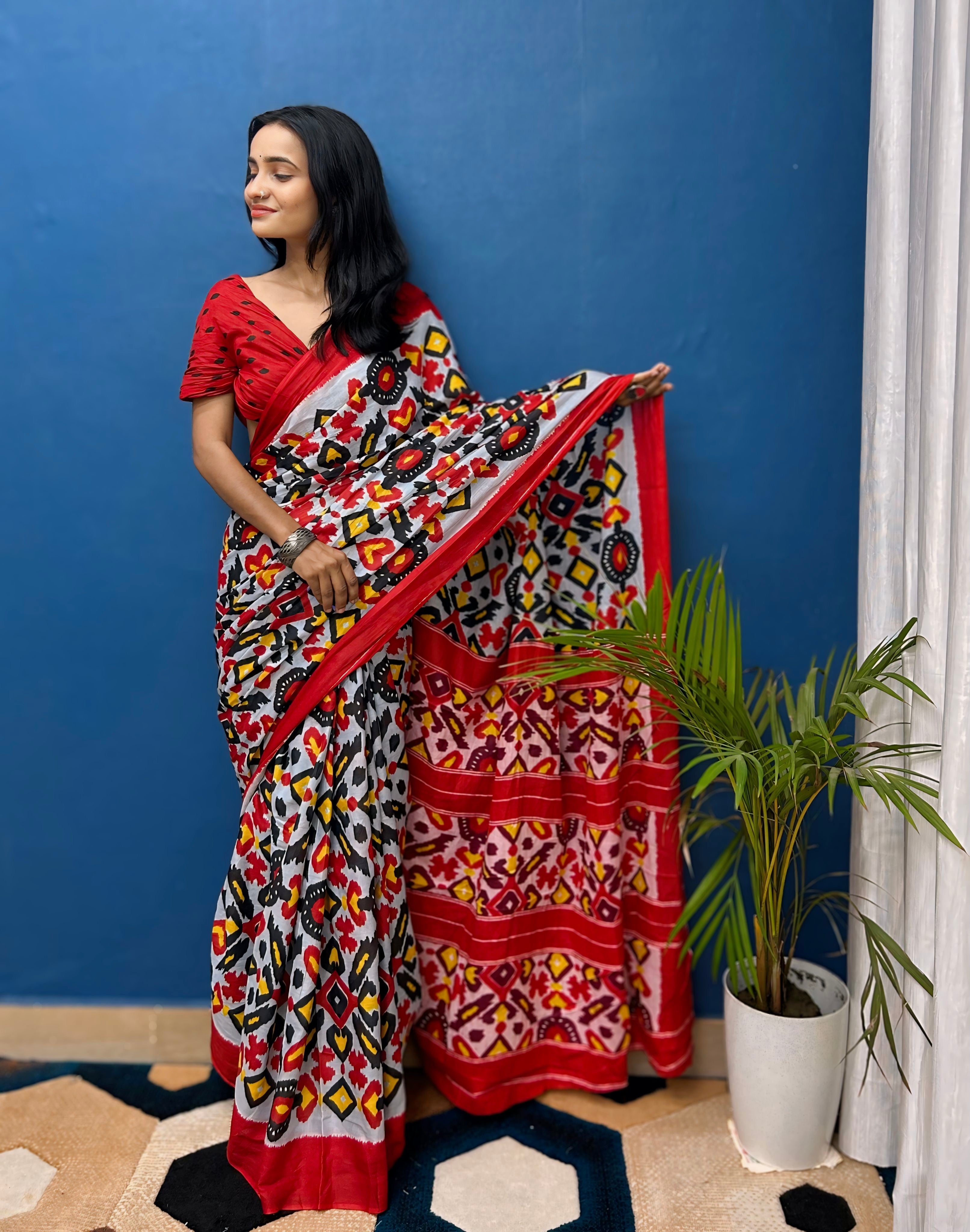 Beautiful Printed Soft Pure Cotton Saree With Unstitched Blouse.