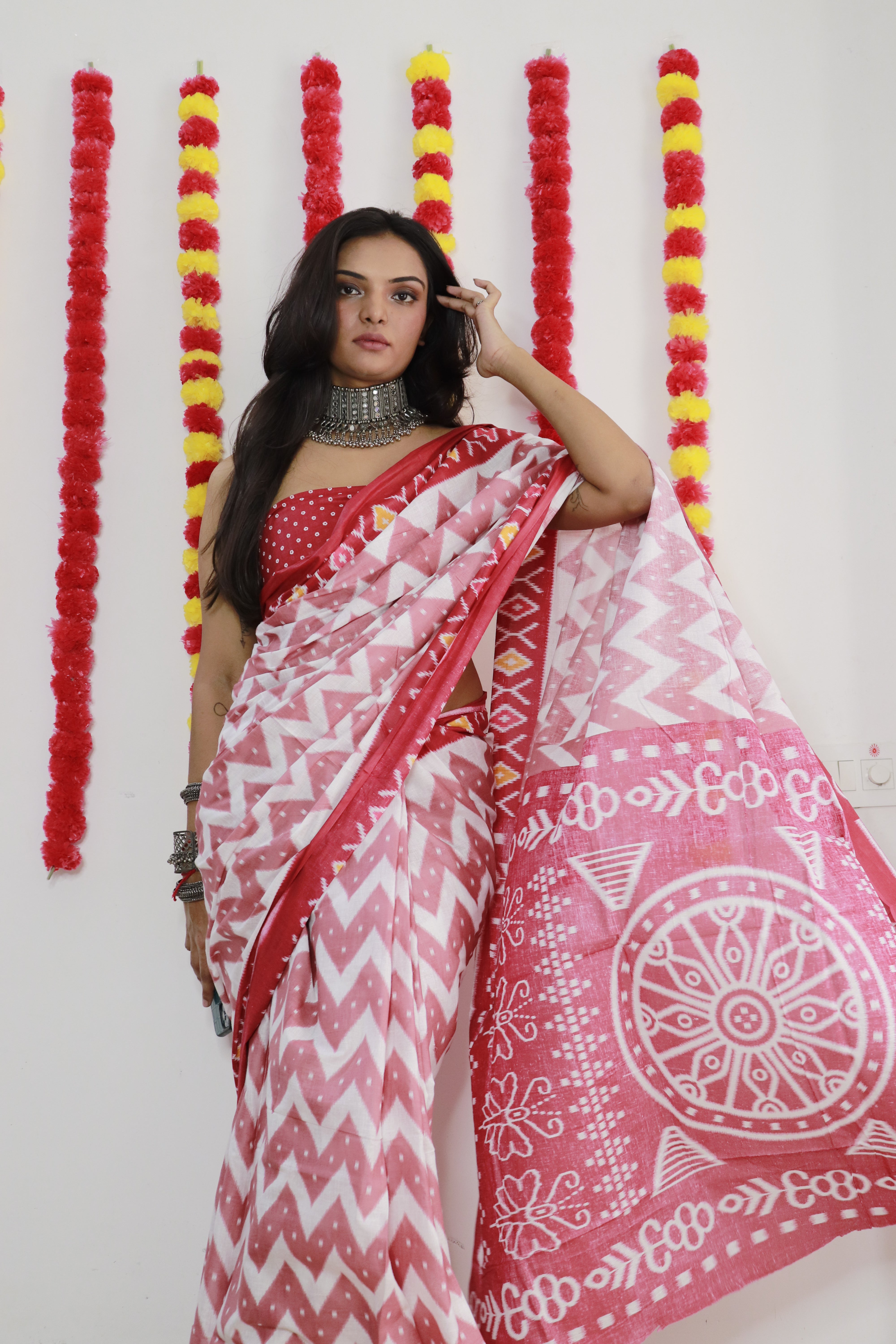 Printed Soft Pure Cotton Saree With Unstitched Blouse.